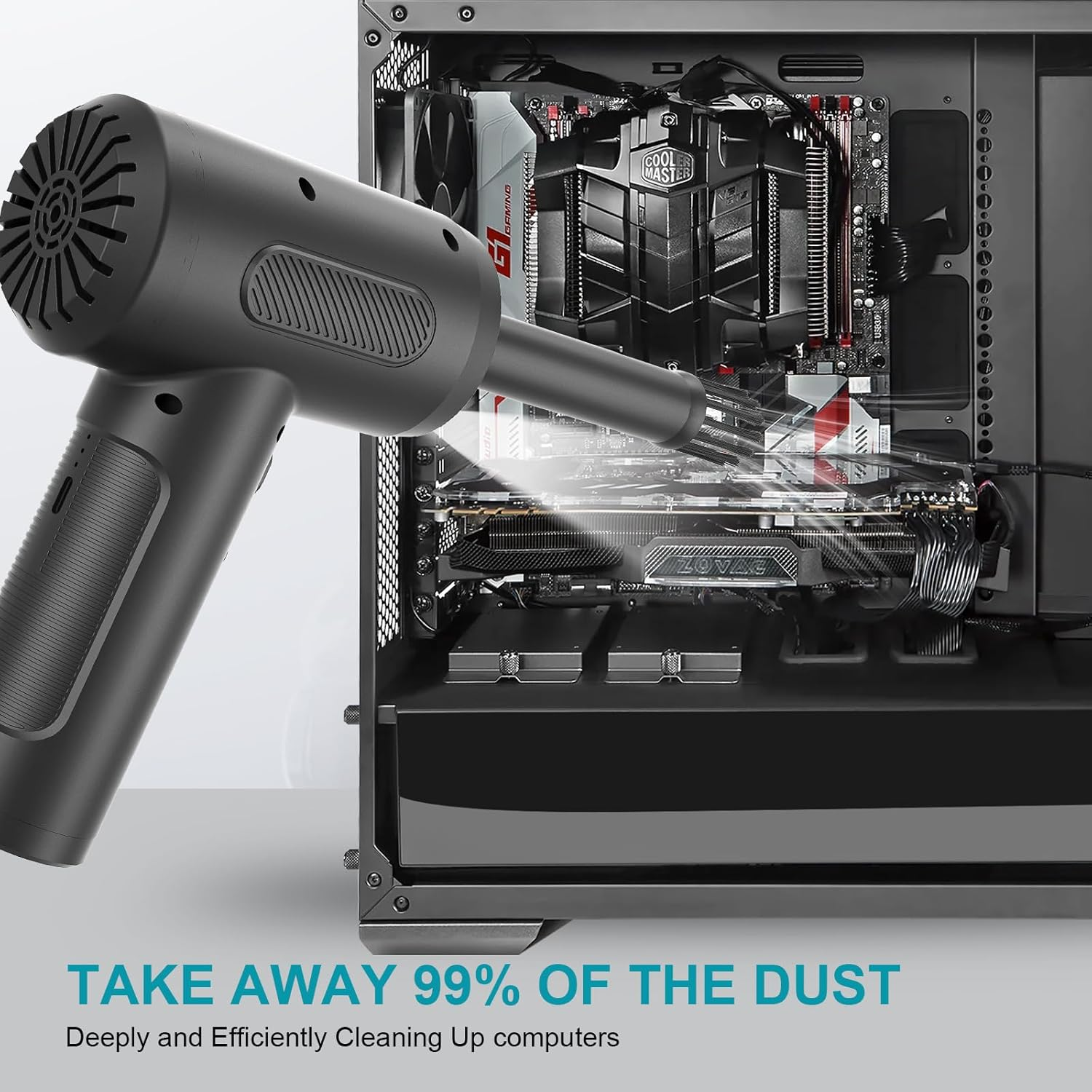 Compressed Air Duster, Rechargeable Electric Air Duster for PC with Led Light, 3 Speeds Max 91000RPM Cordless Air Blower for Keyboard Laptop Car Office Sofa image number 3