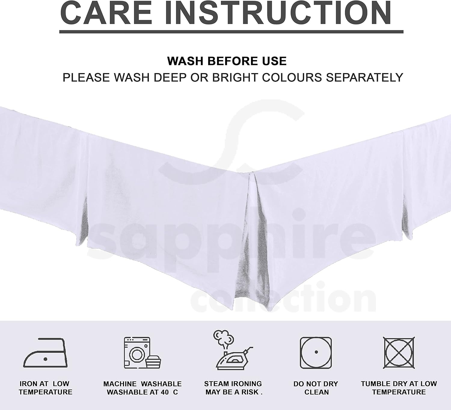 Sapphire Collection PLAIN DYED POLY COTTON PLEATED PLATFORM BASE VALANCE SHEETS (Super King, White) image number 4