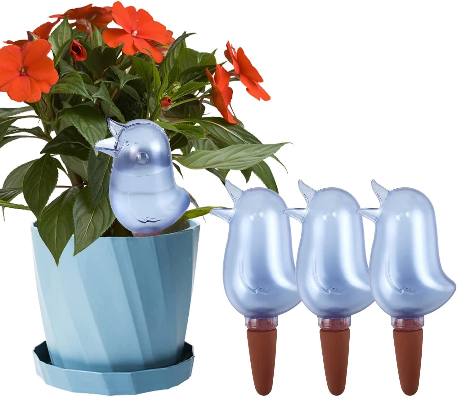 Acemedia 4 Pack Self Watering Spikes, Indoor Plant Watering Globes, Bird Shape Automatic Irrigation Spikes,Plant Watering Devices（Blue）
