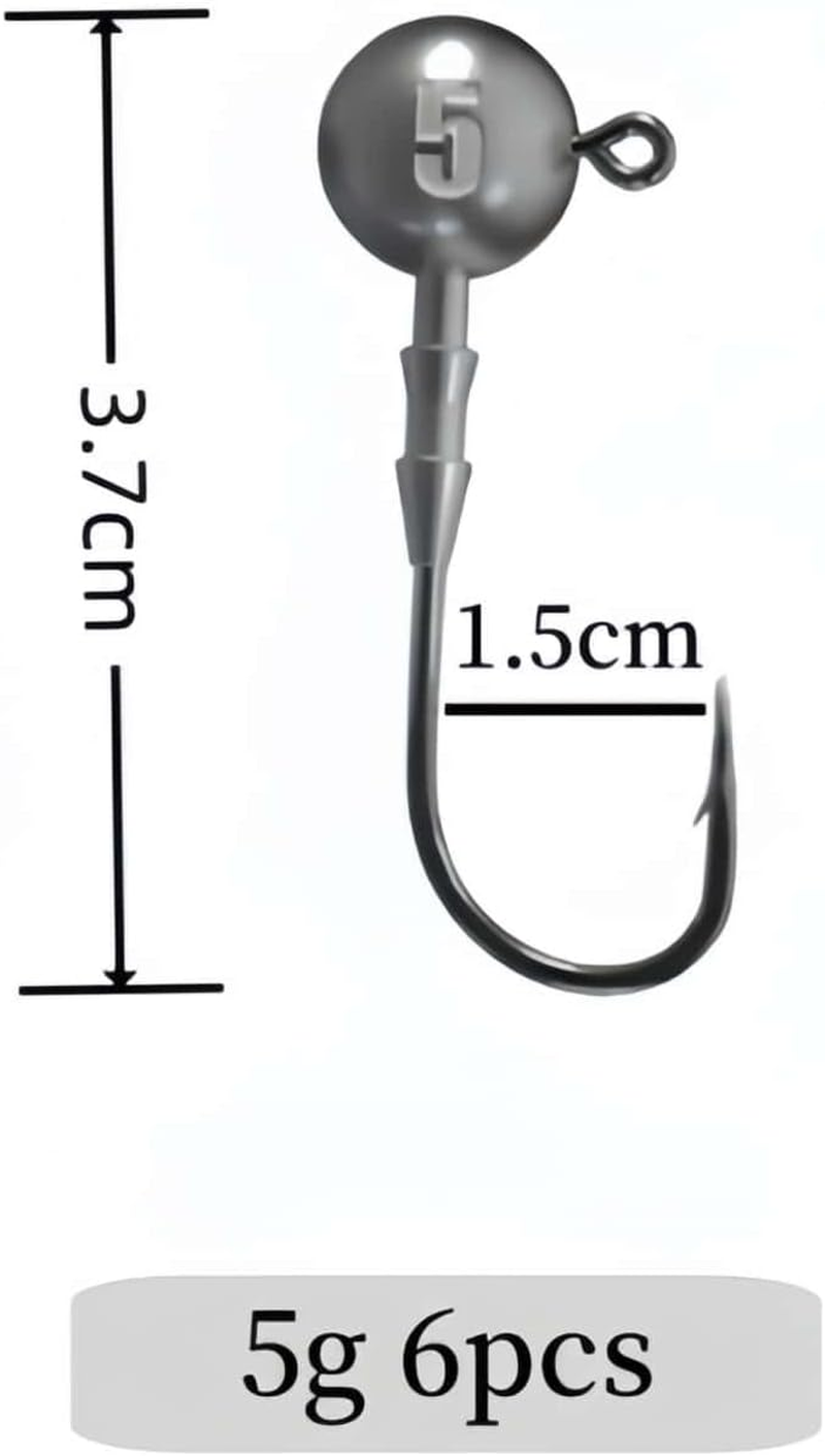 DAYUYUE Fishing Jig Heads 6Pcs 5G Soft Lure Hooks Kit Soft Bait Hooks Set Include Plastic Tackle Box Fishing for Freshwater Saltwater image number 1