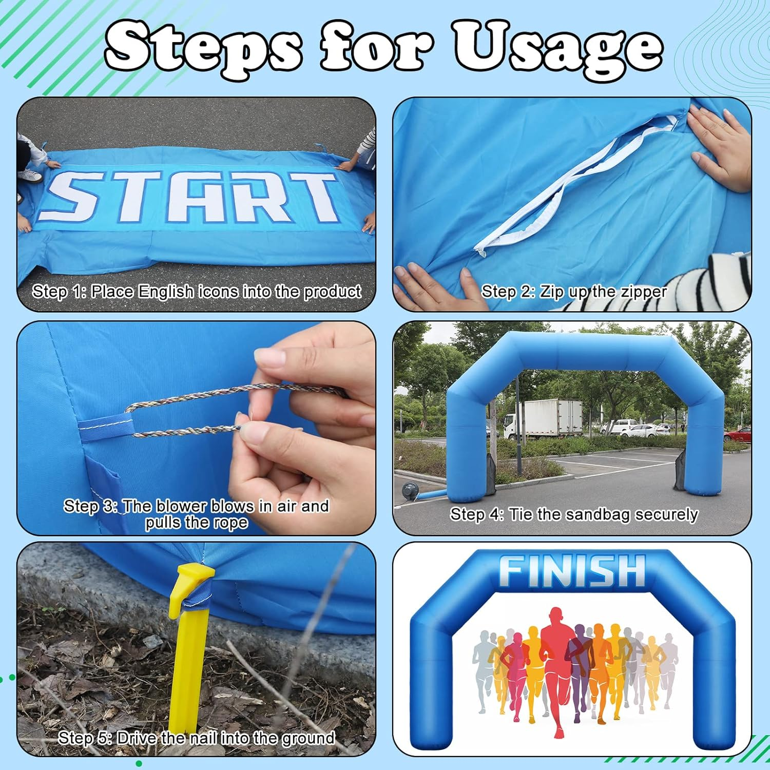 Racing 20Ft Inflatable Arch with Start Finish Line Banners and Air Blower Blue Hexagon Inflatable Archway Racing Blow up Archway for Race Outdoor Sport Party Advertising Commerce image number 2