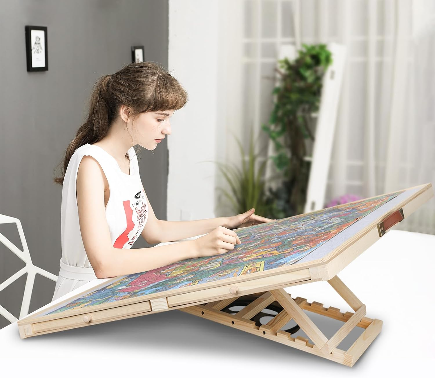 90X69Cm Rotating Jigsaw Puzzle Board with 6 Drawers & Lazy Susan - Premium Wooden Puzzle Table for Adults, Spinning Puzzle Board with Dustproof Clear Cover, Birthdays/Christmas (89X69Cm image number 2