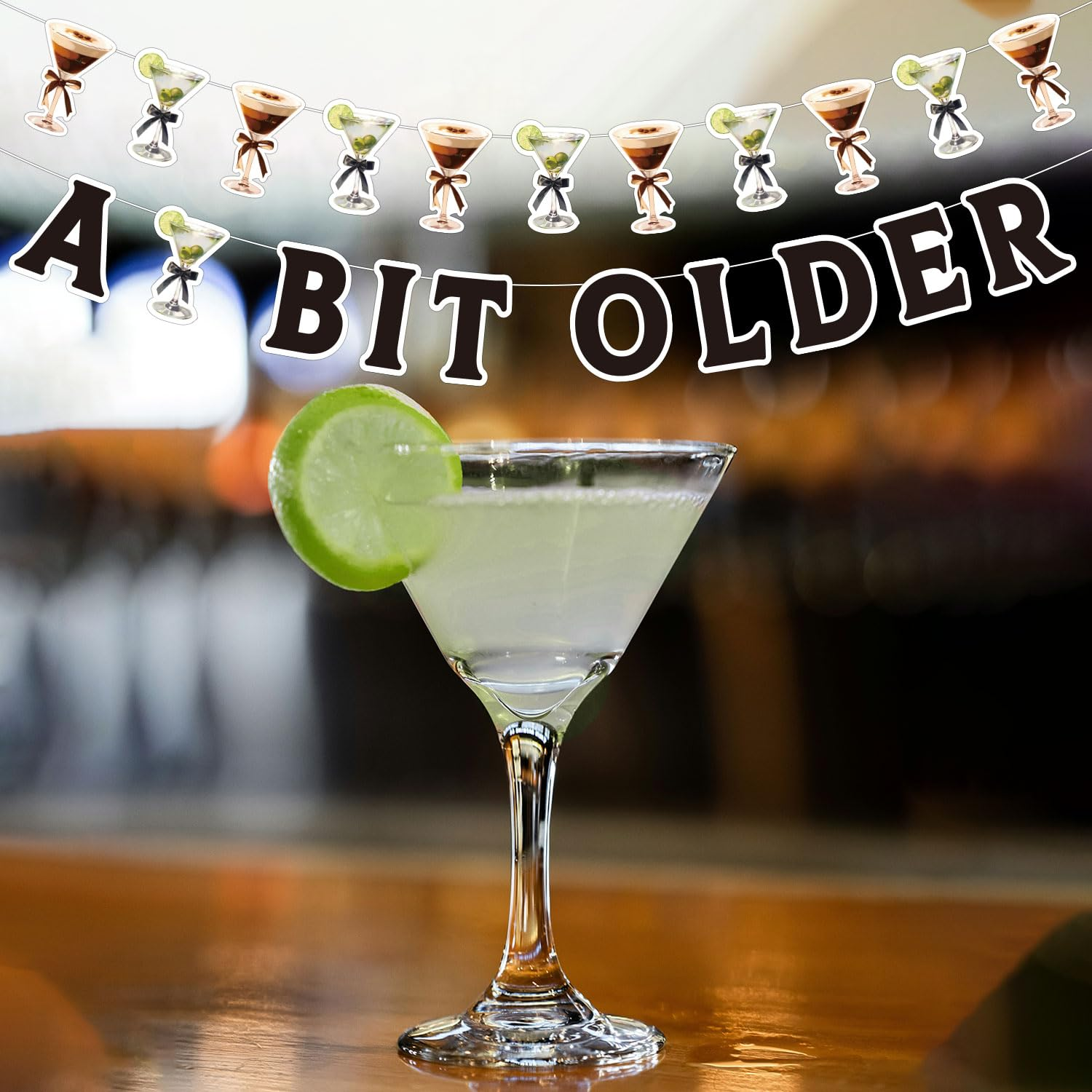 2Pcs Martini Party Banner, Pre-Strung Martini Party Decorations Espresso Martini Garland Martini Glass Banner Martini Birthday Party Decor for Wedding Engagement Bachelorette image number 6