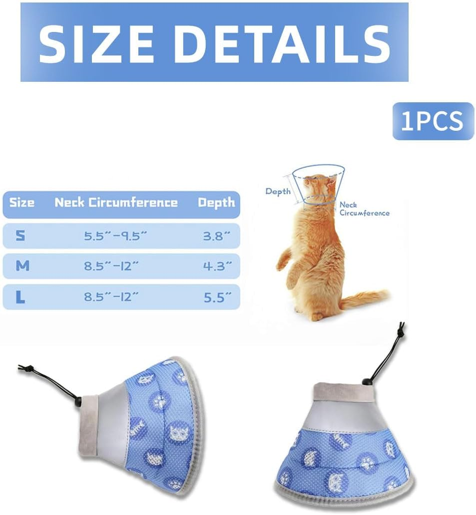 LEEQ Cat Collar, Foldable Soft Protective Collar, Cat Collar, Recovery Collar, Soft Cat Protective Collar, after Surgery and Injuries for Cats, Blue (Neck Circumference 14-24 Cm) image number 1