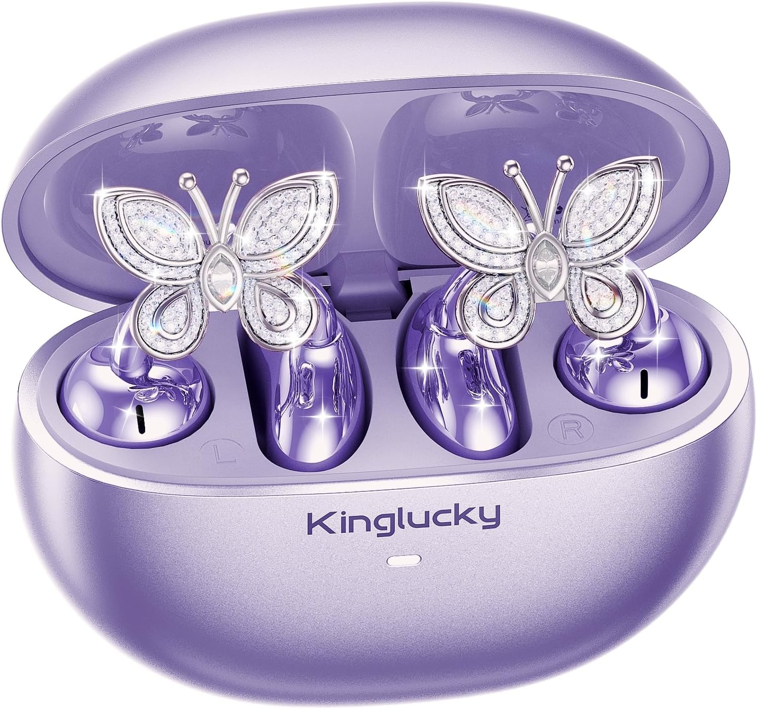 Kinglucky Clipfree Open-Ear Headphones, Butterfly-Inspired Ear-Cuff Design, Stylish & Comfortable Clip-On Ear Buds, Wireless Earbuds for Women, Long Battery Life, Great for Gifting - Purple image number 1