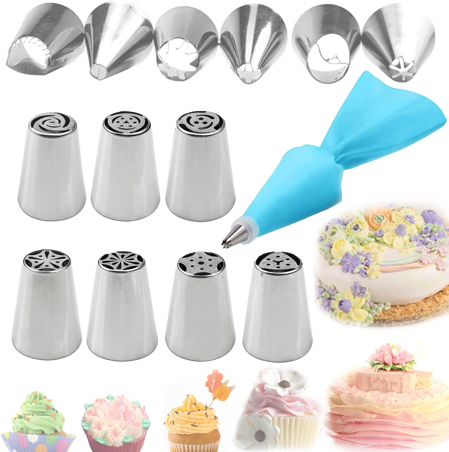 BSITSSS Icing Nozzle Set, 13 Pieces Icing Bags with Nozzles, Flower Nozzles Adapter, Silicone Piping Bag for Cupcake Decoration Cakes image number 5