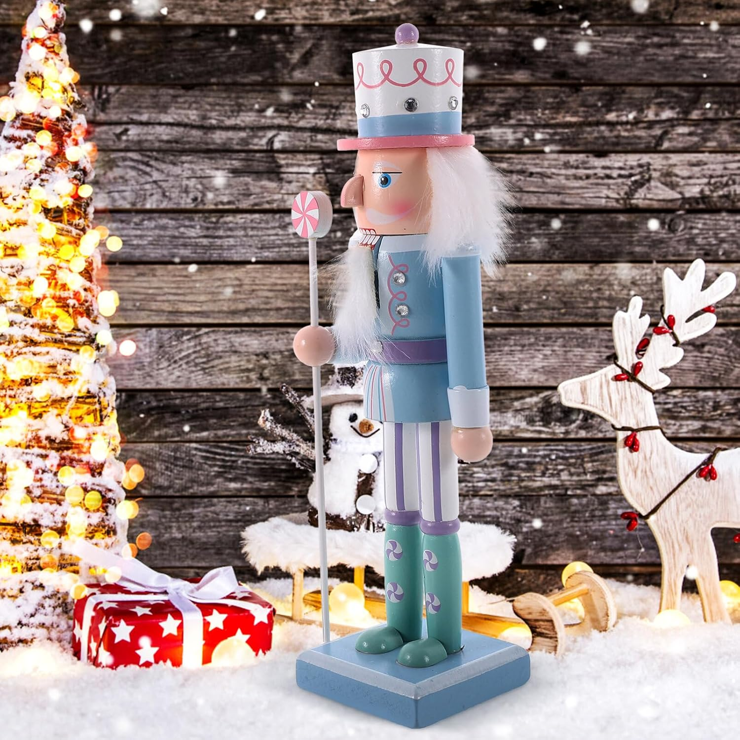 MAGICLULU Christmas Wooden Nutcracker Blue Nutcracker Figures for Holiday Party Tabletop Xmas Decoration image number 4