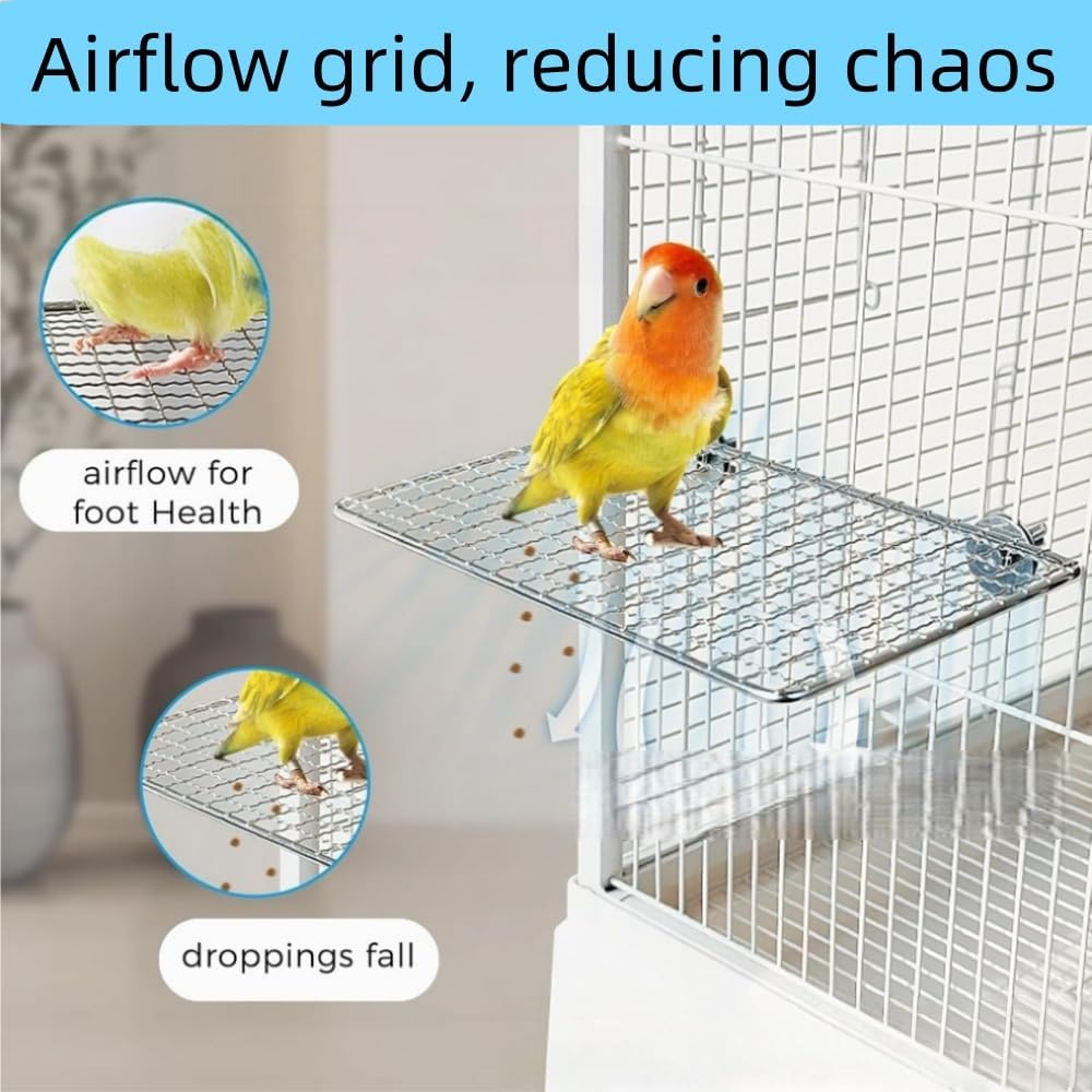 FACAING 2 Pcs Stainless Stee Bird Perches Platform for Bird Cage Accessories,Birds-Safe Bite Resistant Shelves and Easy Clean Bird Shelf Stand for Conures, Cockatiel, Budgie and Love Birds image number 4