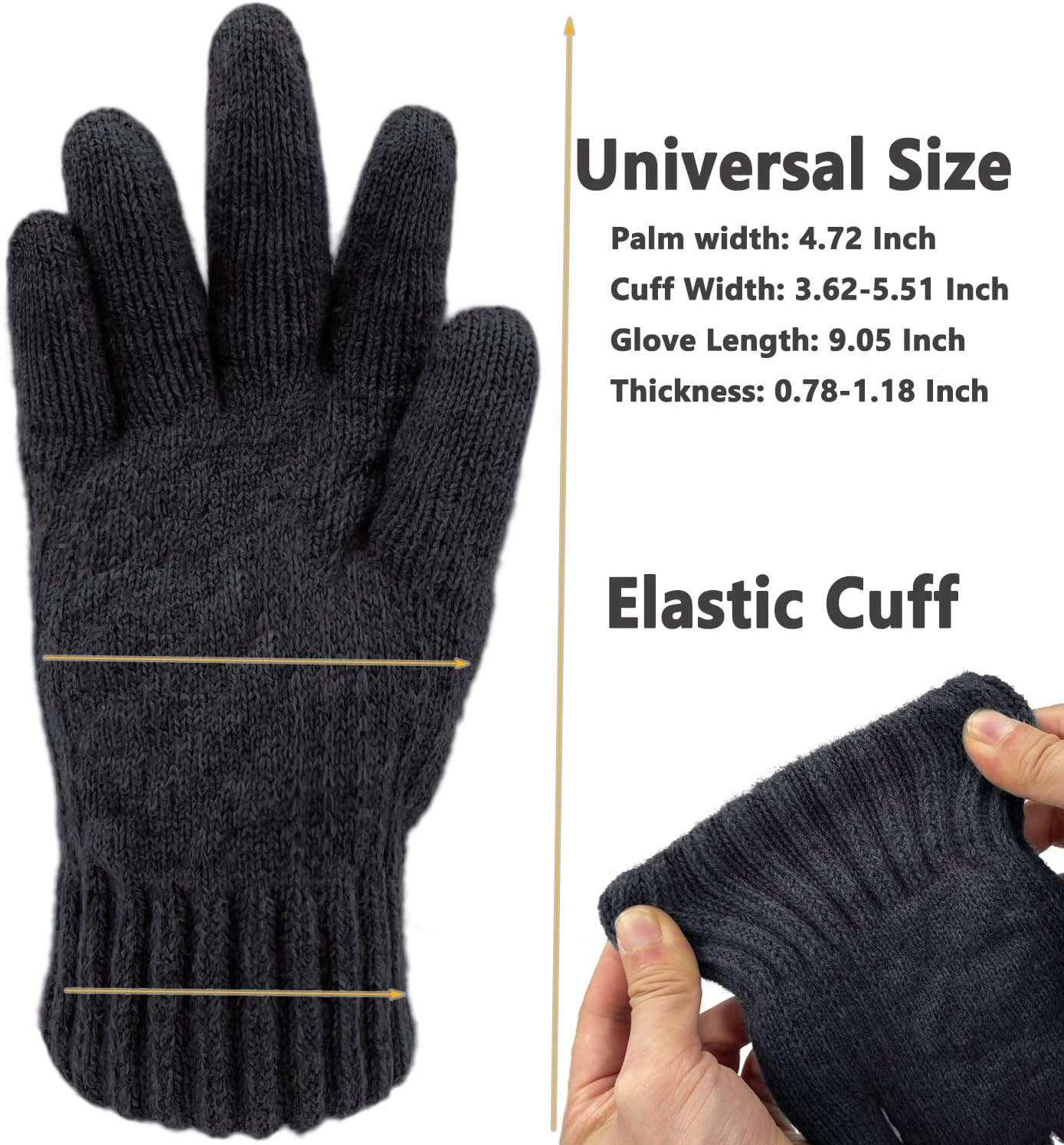 Lifwimner Winter Gloves for Men Thermal Touch Screen Gloves with Fleece Lining Soft Warm Knit Gloves for Ski Running Outdoors - Khaki image number 6