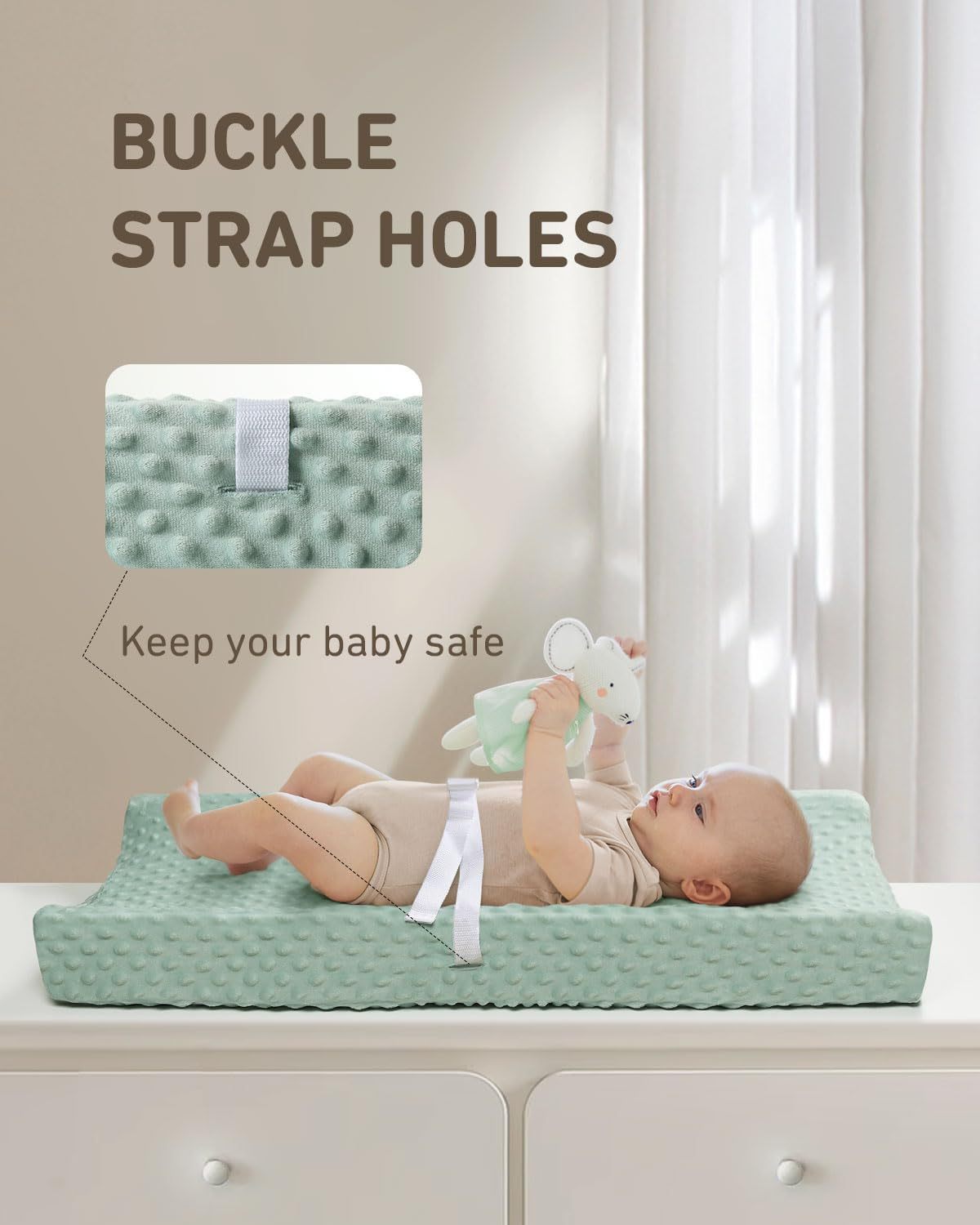 Babebay Changing Pad Cover, Ultra Soft Minky Dots Plush Changing Table Covers for Baby Boys and Girls, Breathable, 2 Pack (Roman Green & Lily White) image number 2