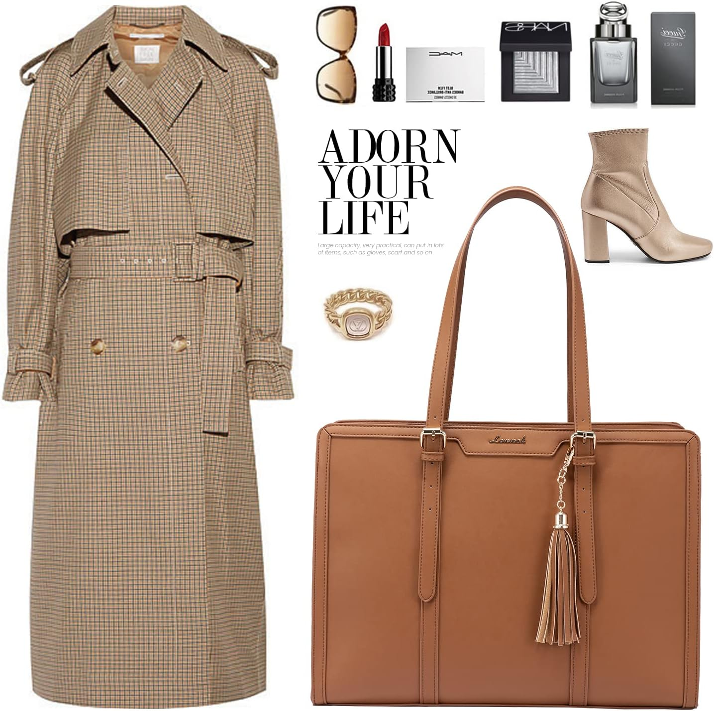 LOVEVOOK Laptop Bag for Women 15.6 Inch Lightweight Laptop Tote Bag, Large Capacity Computer Bag with Clutch Purse for Business, Work, Office, Travel, School,Casual - Beige  Black image number 5