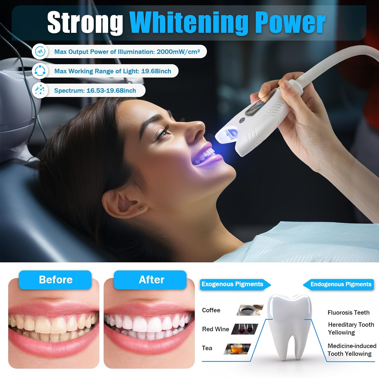 Teeth Whitening Lamp with 4 High-Power LED Lights, Mobile Cold Light Teeth Bleaching Machine with Universal Wheels, Remote Control, 20 Teeth Sheaths image number 2