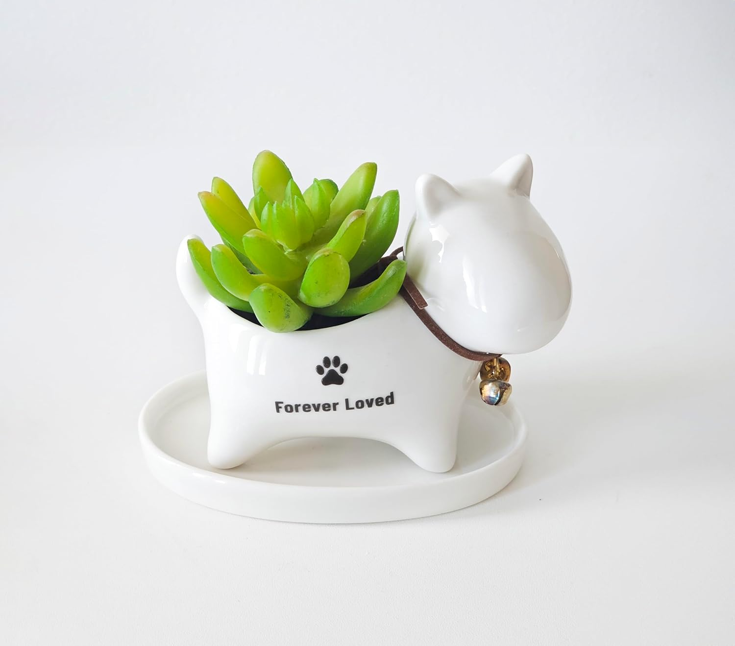 Ceramic Dog Memorial Planter Forever Loved Pot & Tray, Ideal for Succulents, Cacti, and Mini Plants image number 3