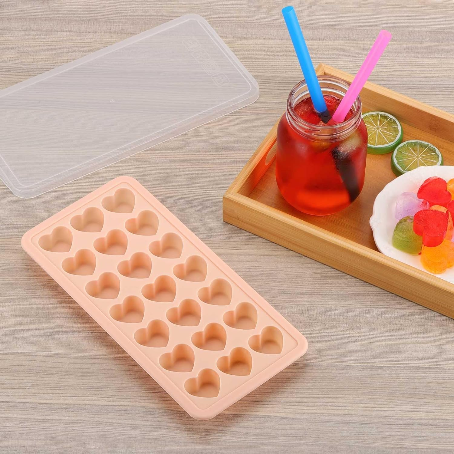 Heart Shaped Ice Cube Trays with Lid, Silicone Heart Mold, Easy Release Ice Trays, 21-Cavity Heart Molds for Ice Cubes, Gelatine, Chocolate, Baking and Candy - Pink image number 4