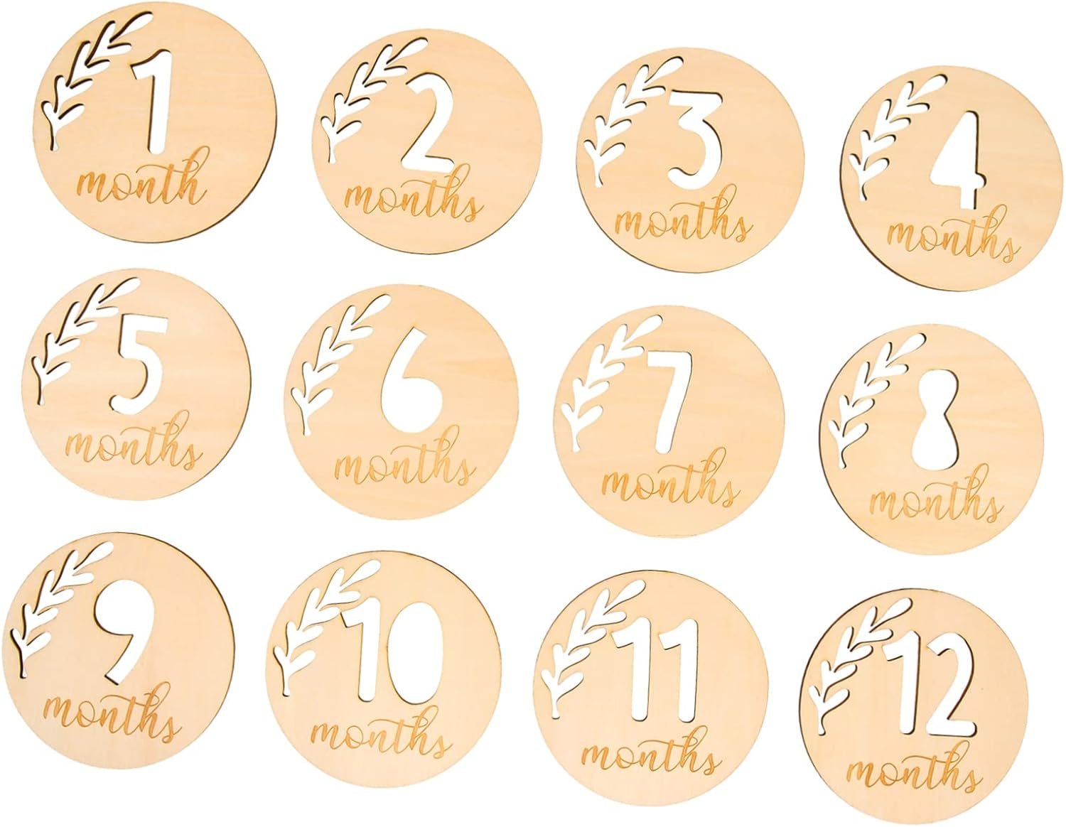 12Pcs Monthly Milestone Commemorative Blocks Wooden Growth Cards Newborn Photography Props image number 1