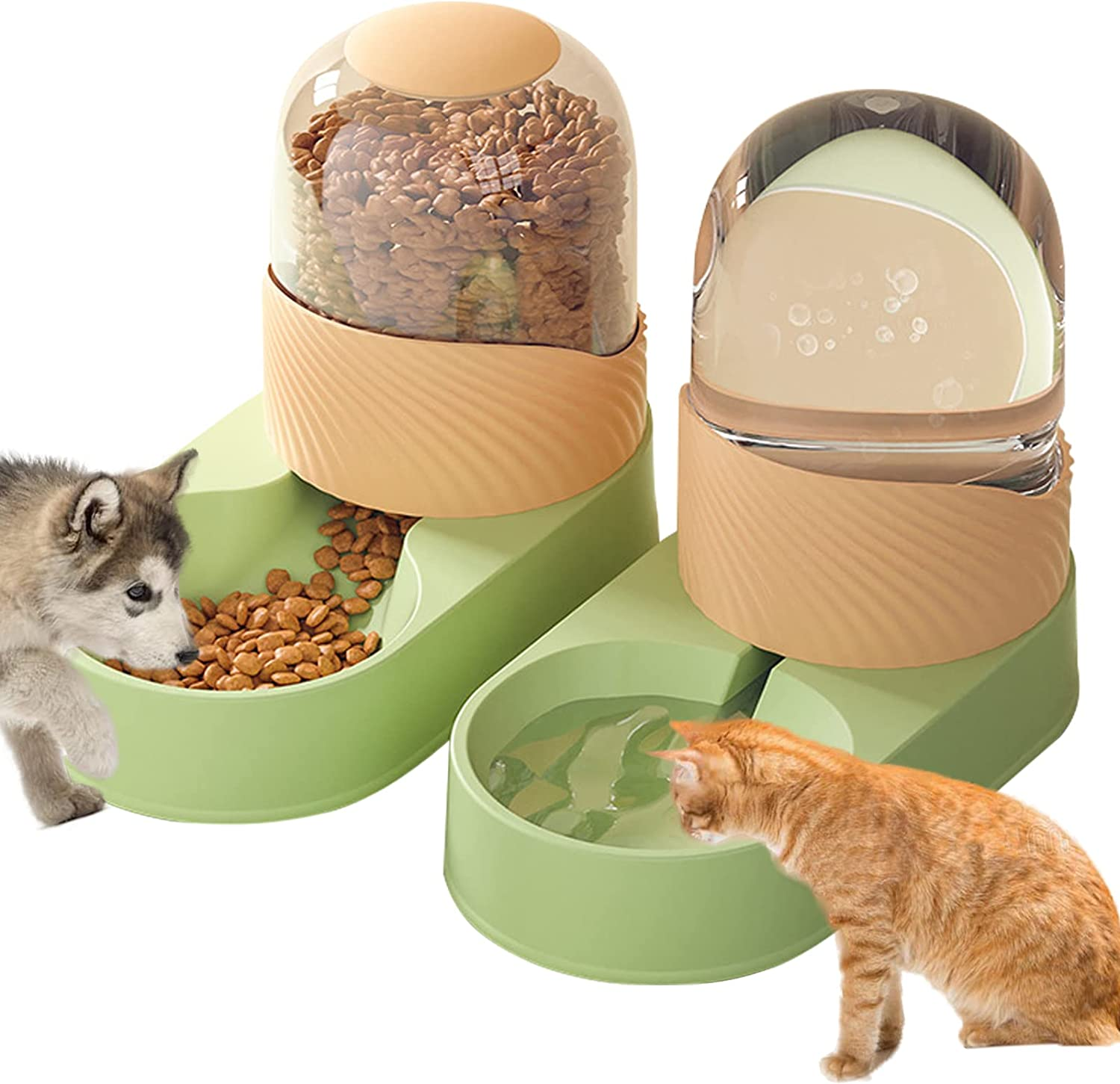 Automatic Dog Cat Feeder and Water Dispenser Set,Gravity Dog Feeder and Waterer Set with Pet Food Bowl, 4L Capacity Cat Food Dispenser and Water Dispenser,Self Feeding Station for Dogs Cats