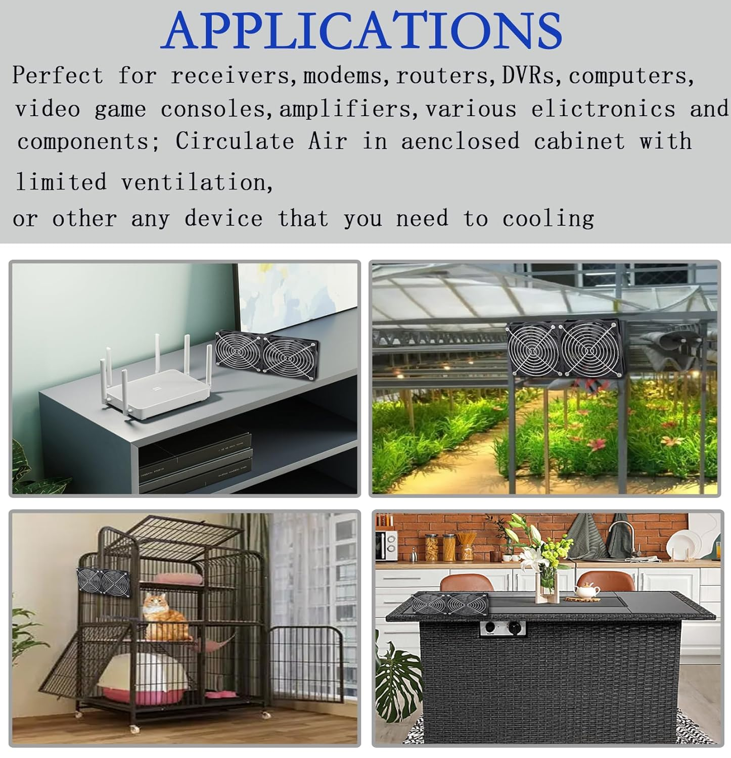 Ronyaoko Big Airflow Dual 120Mm Fans 2 X 12Cm 240Mm Computer Fan,Cabinet Chassis Cooling Fan,Ac 100V to 240V Speed Control,For Server Workstation Greenhouse Receiver Playstation Ventilation Cooling image number 1