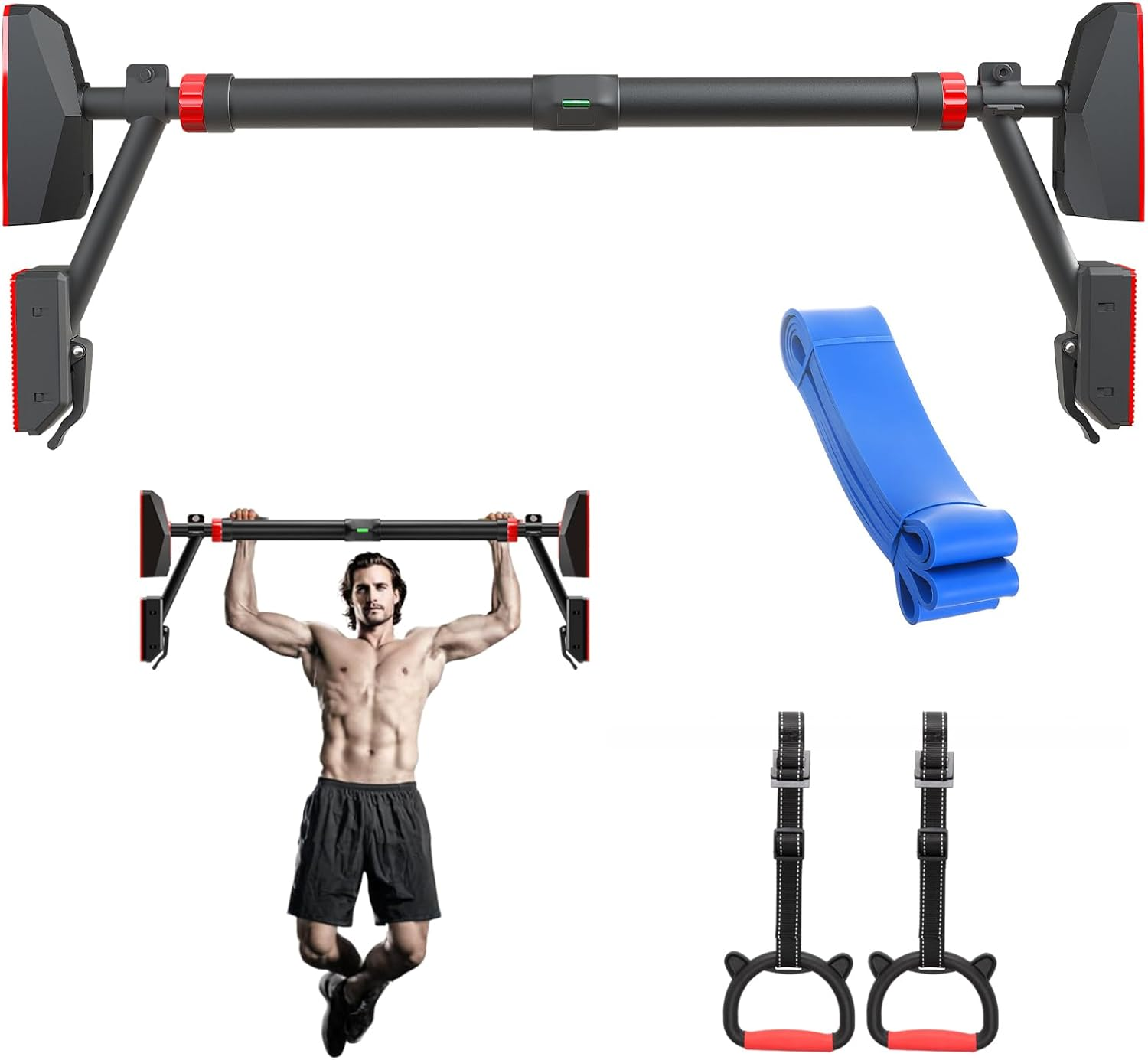 Happy Jump Pull up Bar for Doorway with Gymnastic Rings & Resistance Band image number 5