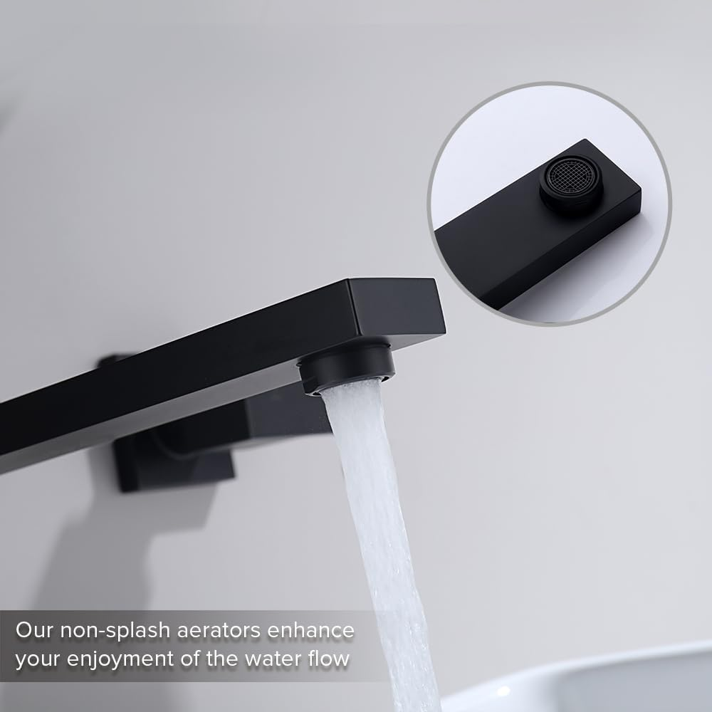 Decaura Bathroom Wall Sink Tap Set Basin Square Bath Swivel Spout Vanity Spa Bathtub Water Outlet with 1/4 Turn Twin Tap Faucet Brass (Matt Black) - Chrome image number 6