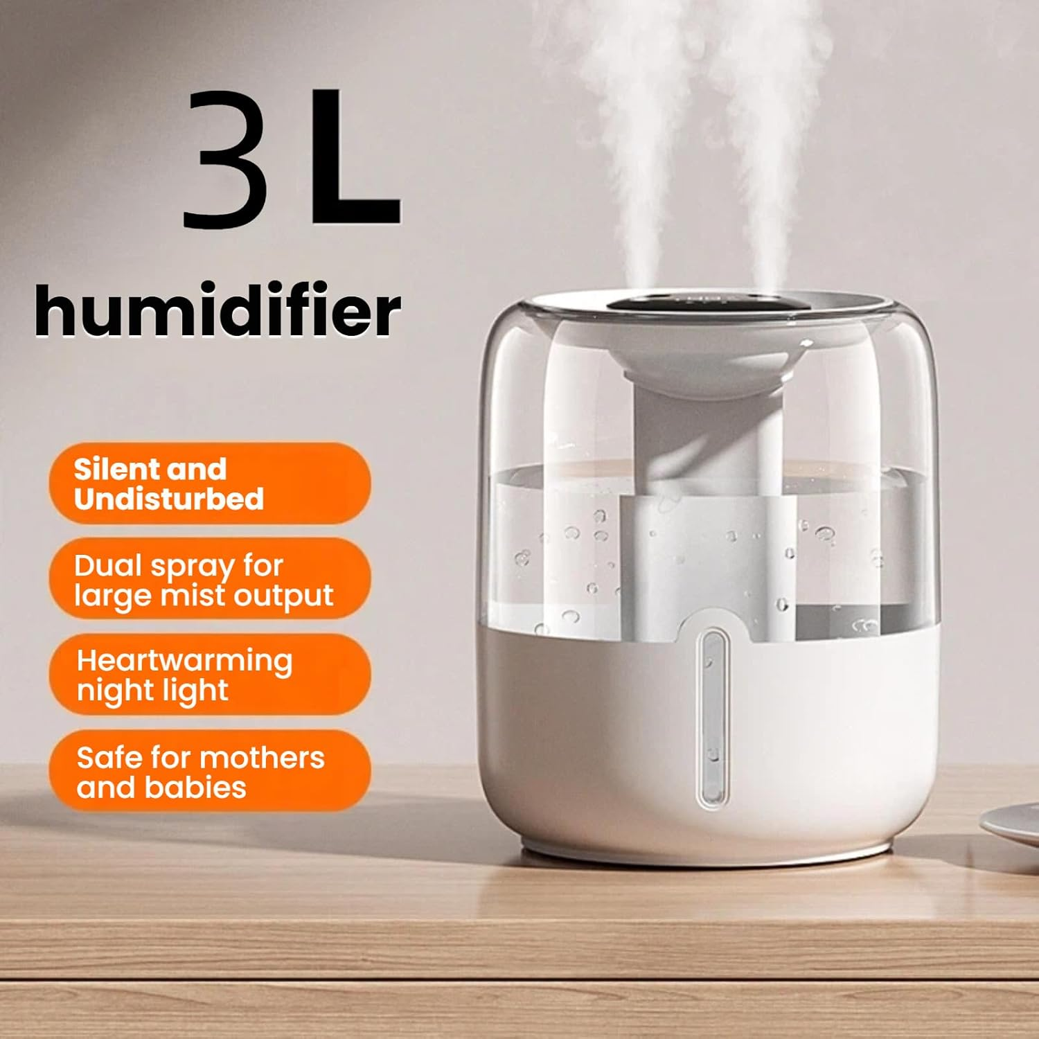 4L Humidifier for Bedroom Baby Room, Air Humidifier with Double Nozzle Top Fill, 3 Gear and Night Light,60H Runtime 28 Db Quiet Humidifier for Plants,Baby,Indoor,Home 3 Gear and Light(6 Filter Sticks) image number 4