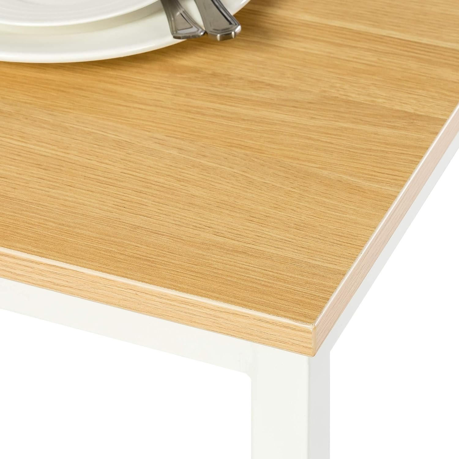 Zinus Louis Modern Studio Soho White Dining Table Set with Two Benches | 3 Pieces Dining Set | Easy Assembly Industrial Dining Table Furniture, Natural White - Brown image number 4