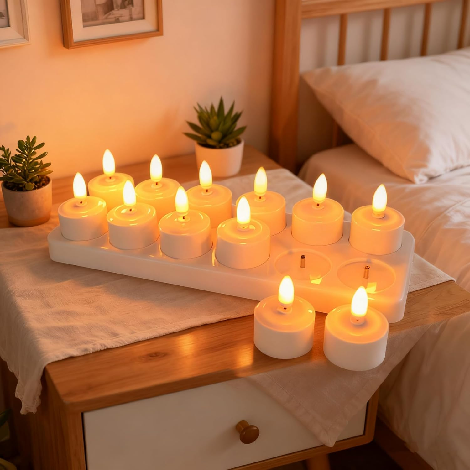 Rechargeable Flameless Tealight Battery Powered Candles with Charging Hub, 12Pcs LED Candle Set, Long Battery Life LED Candles for Weddings, Parties, Hotels, and Decorations image number 5