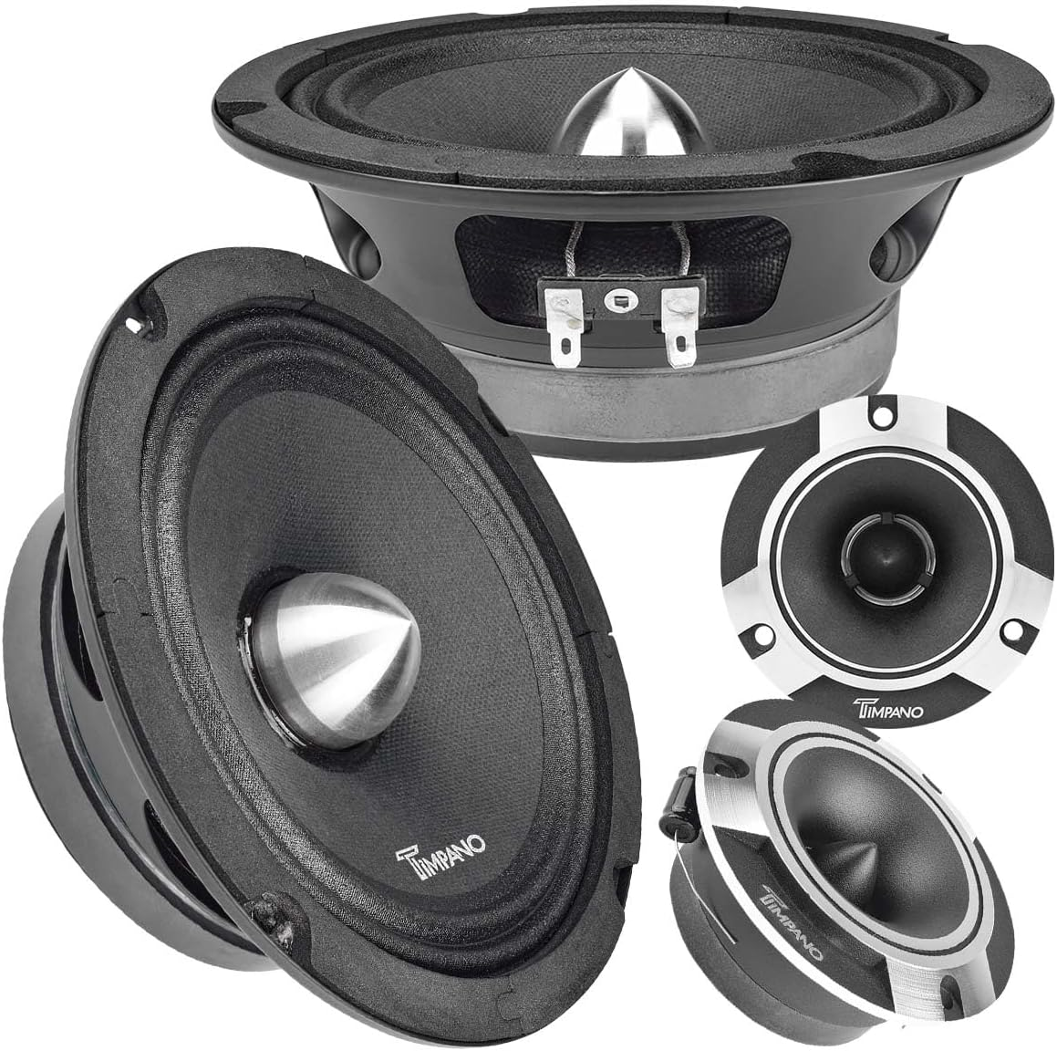 Timpano 1600 Watts Bundle 2X 6.5 Midrange Speakers TPT-MR6-4 Bullet 500 Watts, 4 Ohm + 2X Super Tweeters TPT-ST2 Chrome for Car Audio Systems (2 Speakers, 2 Tweeters) image number 2