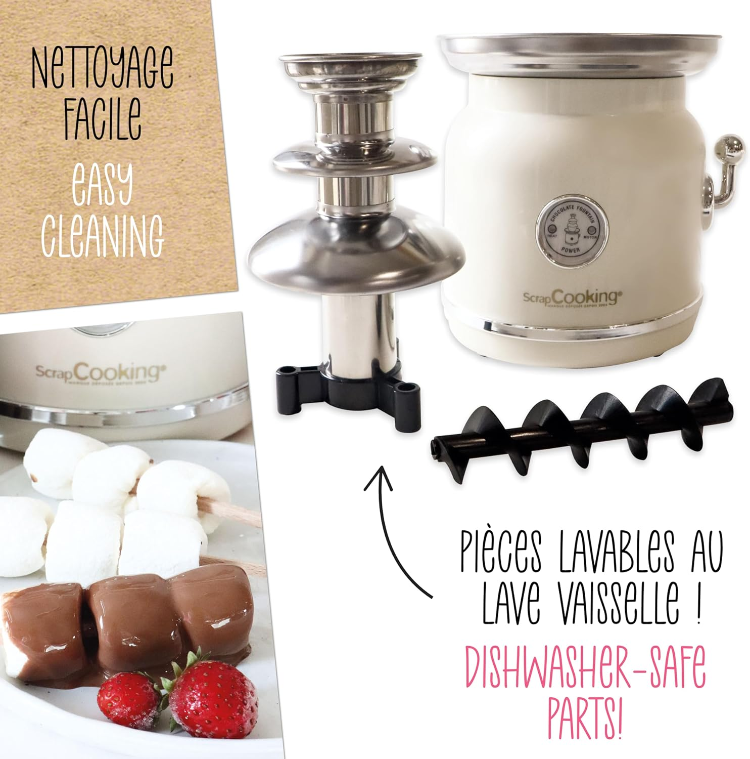 Scrapcooking - 3897 Chocolate Fountain - Stainless Steel 3 Tier Tower & Keep Warm - Vintage Design - Electric Chocolate Fondue Machine - Gift Idea for Pastry Kitchen - 3897 image number 2