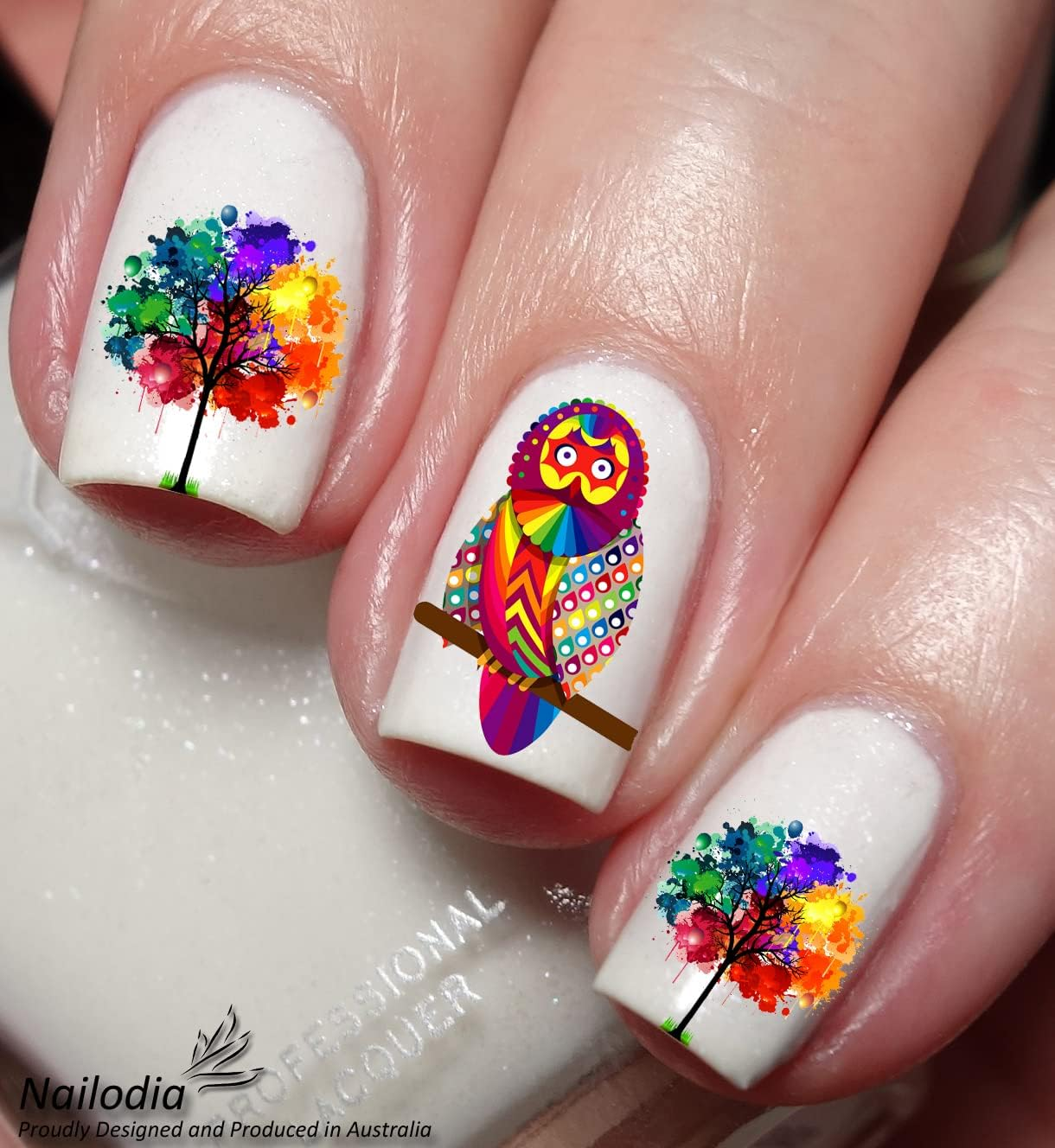 Rainbow Owl & Tree Nail Art Decal Sticker image number 4