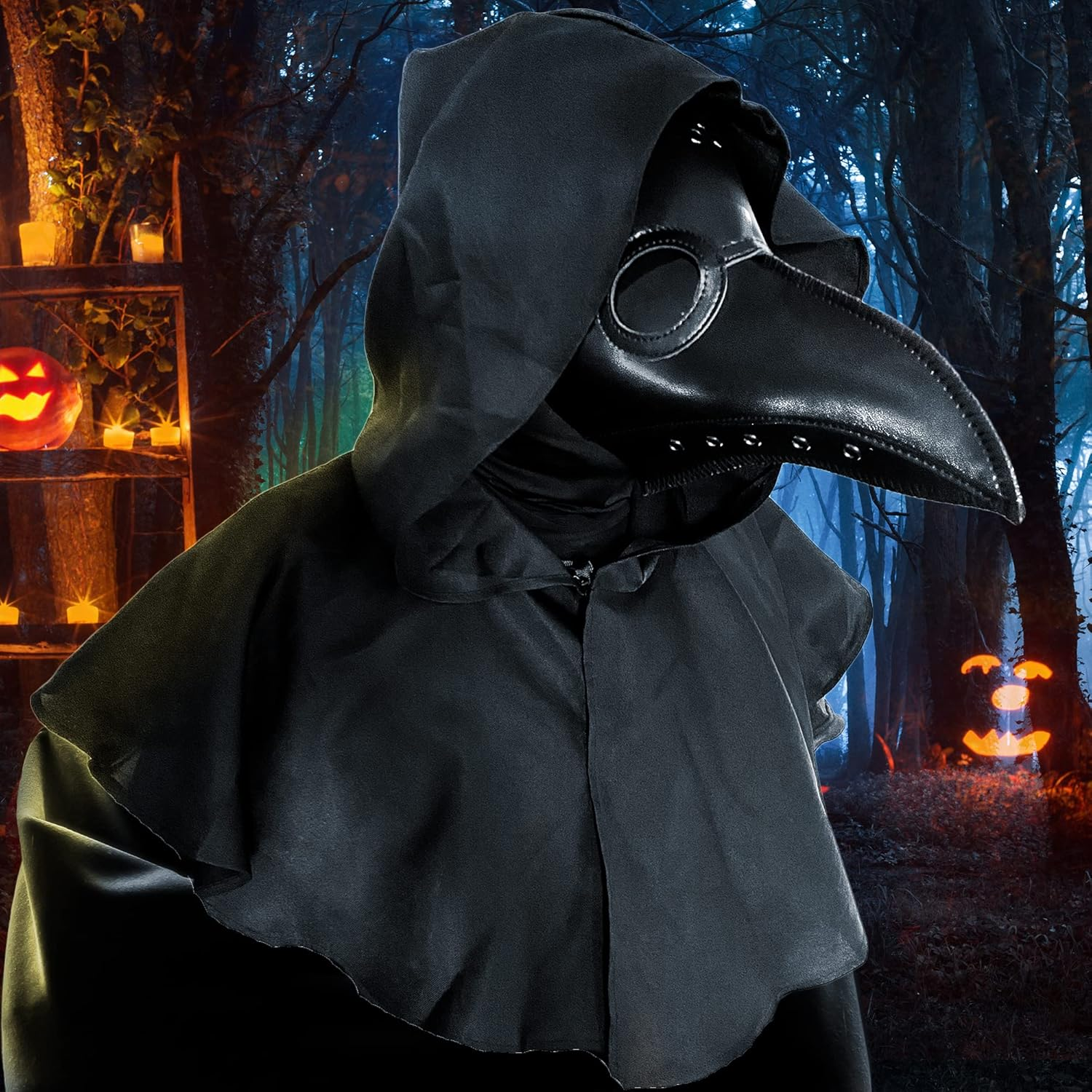 Plague Doctor Bird Leather Mask and Cloak Long Nose Beak Halloween Costume Props Leather Masks for Adults