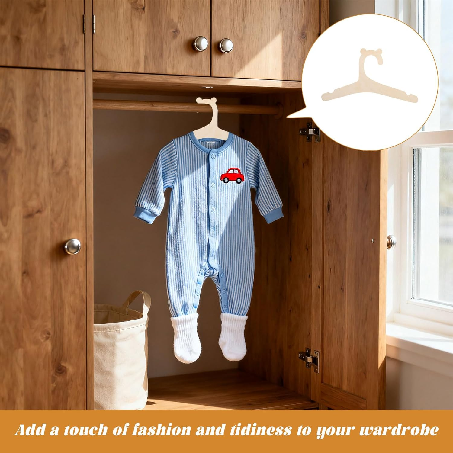 Kids Coat Hangers, 10 Pcs Wooden Kids Hangers, 9 Inch Non-Slip Baby Hangers, Cute Bear Wooden Baby Coat Hangers, Reusable Baby Clothes Hangers for Clothes, Pants, Dresses & Jackets image number 2