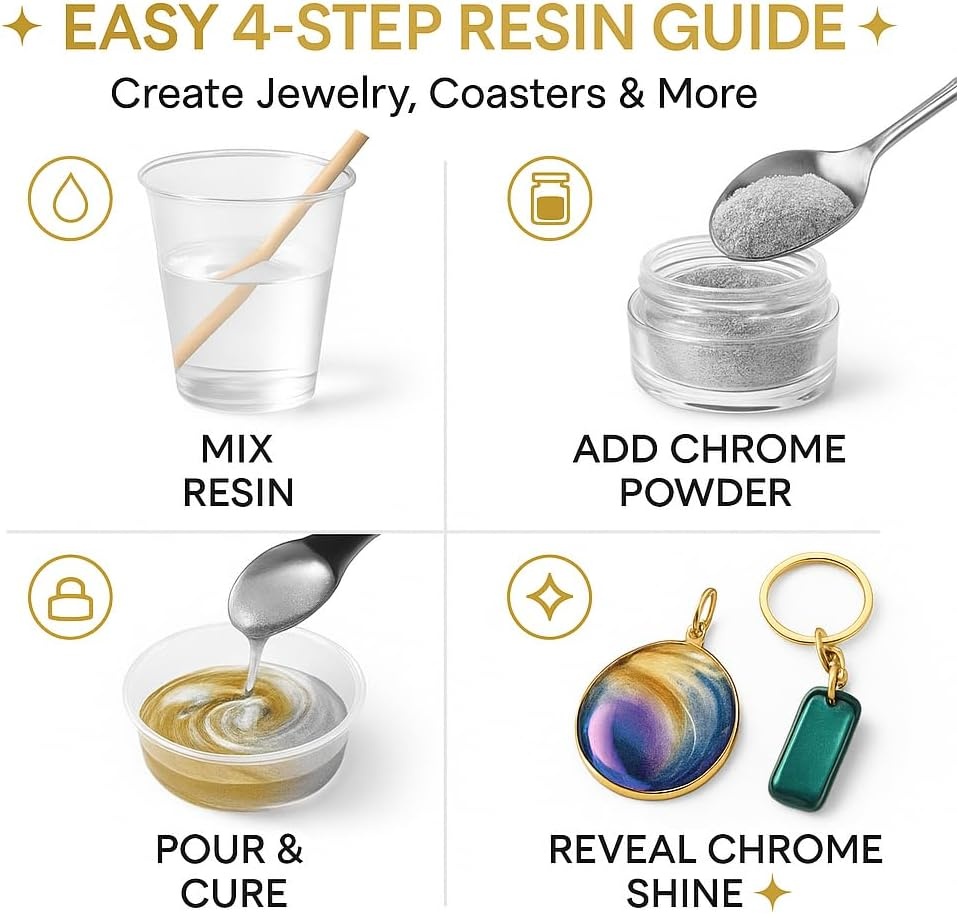 BALTIC DAY Chrome Mica Powder - 10 Colors, Chrome Finish - Metallic Mirror Effect - Nail Powder, Pigment Powder for Resin, Crafting, Painting, Slime - 10 Mirror Chrome Colors image number 2