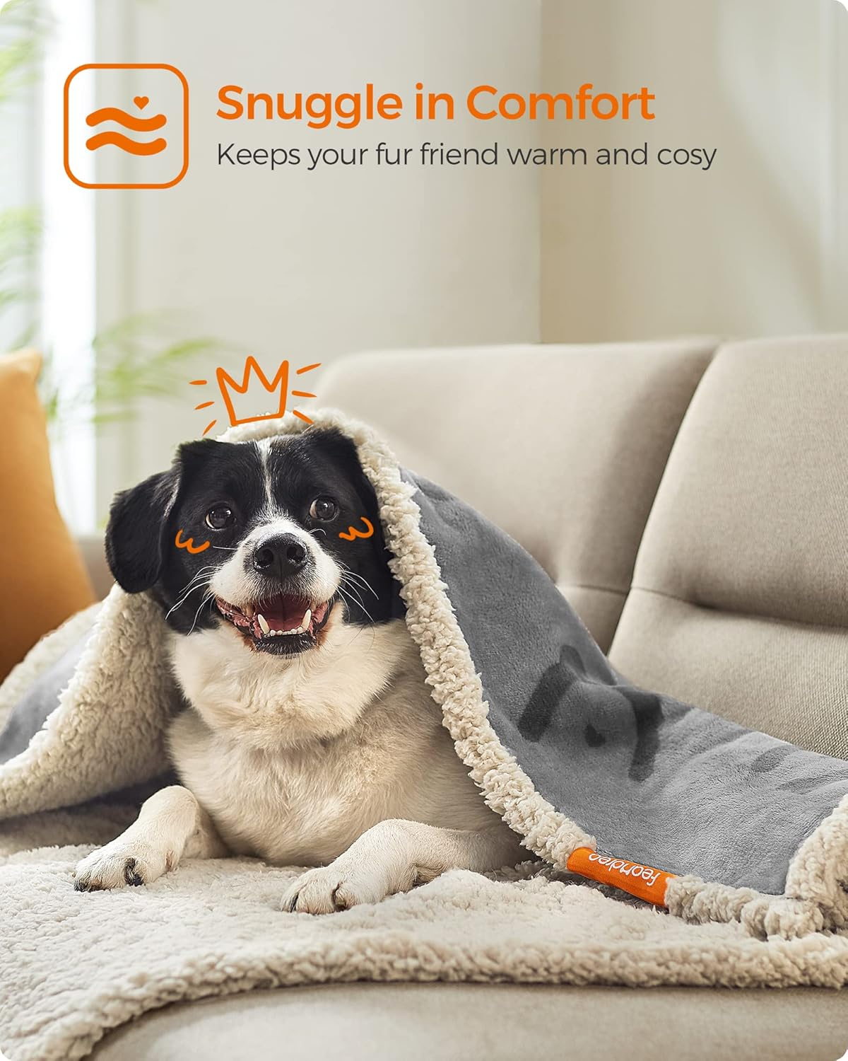 Feandrea Waterproof Dog Blanket, Sherpa Fleece Pet Throw Blanket for Small and Medium Dogs, Cats, 127 X 101 Cm, L, Reversible Dog Couch Cover Protector, Machine Washable, Gray PPB050G01 image number 6