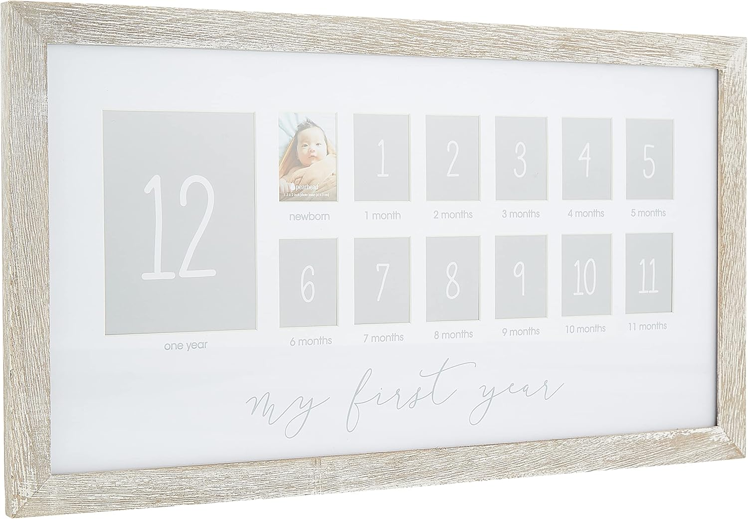 Pearhead My First Year Photo Moments Baby Keepsake Picture Frame, 0-12 Months Baby Photos, Father&rsquo;S Day Accessory, Gender-Neutral Baby Milestone Nursery D&eacute;cor, 13 Photo Inserts, Distressed Wood image number 4