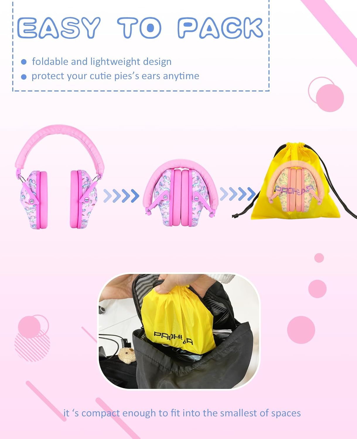 PROHEAR 032 2 Pack Kids Hearing Protection Safety Ear Muffs with Travel Bag, NRR 25Db Noise Reduction Childrens Earmuffs image number 4