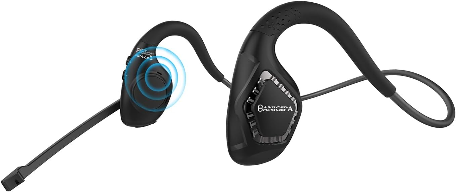 BANIGIPA Open Ear Headphones, Air Conduction Bluetooth Headset, Wireless Earphones Stereo W/Noise-Canceling Boom Microphone, 8 Hrs Playtime, Light and Comfortable for Cell Phone Sport Office Driving image number 2