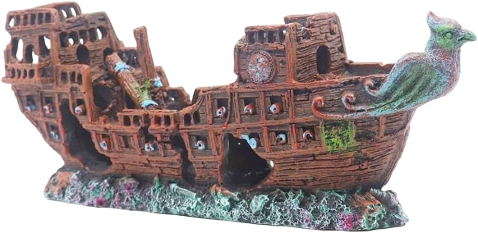AIMALL Resin Pirate Ship Aquarium Decoration 9.44X3.74X2.55In Sunken Wreck Ornament for Fish Tank Aquascaping Underwater Scene Hideout Decor image number 2
