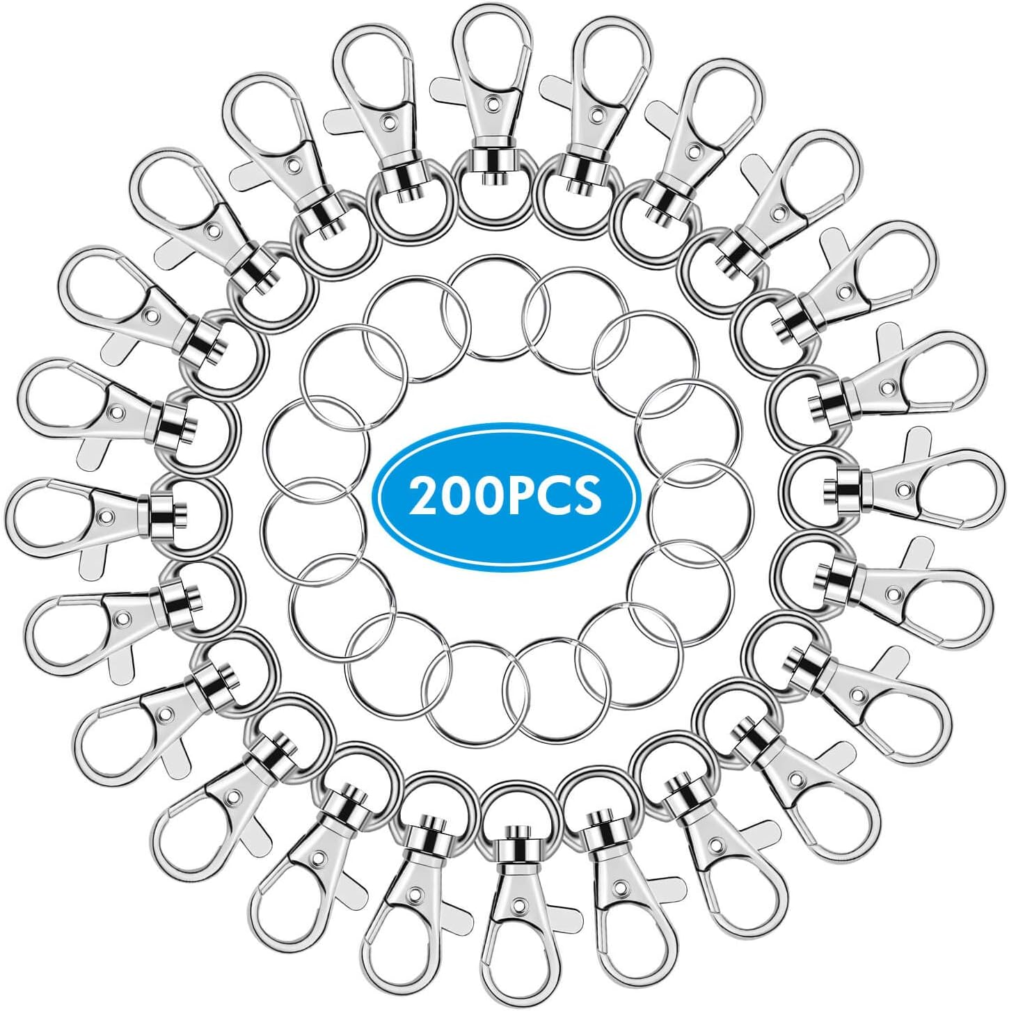 Key Chain Swivel Hooks, Anezus 200Pcs Keychain Hardware Metal Swivel Snap Hook Lanyard Clips Hooks with Keychain Rings for Keychain Hardware and Lanyard Charms (Small) image number 5