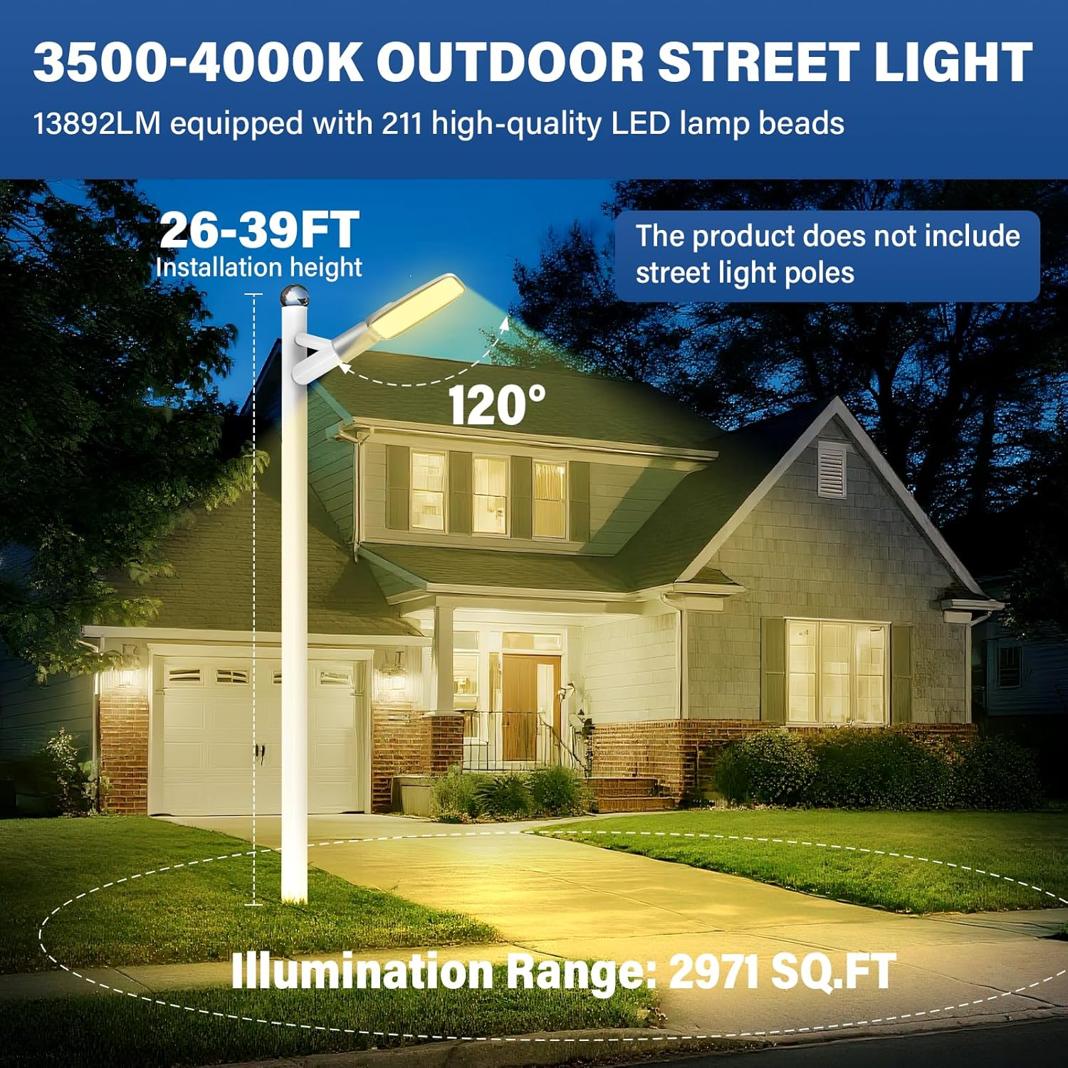 RIGIDON LED Street Light for Outdoor Use, 200 W, 13892 Lm, IP66 Waterproof, Warm White Parking Light for School Street, Parking, Basketball Court, Yard, Square, Garage, Garden, Flood Lights 4000 K image number 7