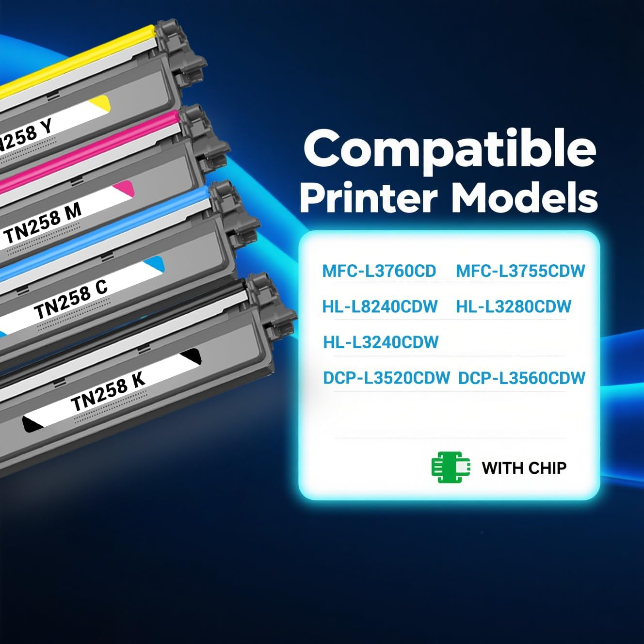 Coralink TN258 Toner Cartridge Compatible for Brother Replacement 258XL Work with MFC-L3760CDW MFC-L3755CDW HL-L8240CDW HL-L3280CDW HL-L3240CDW DCP-L3560CDW DCP-L3520CDW Color Laser Printer (4 Pack) image number 3