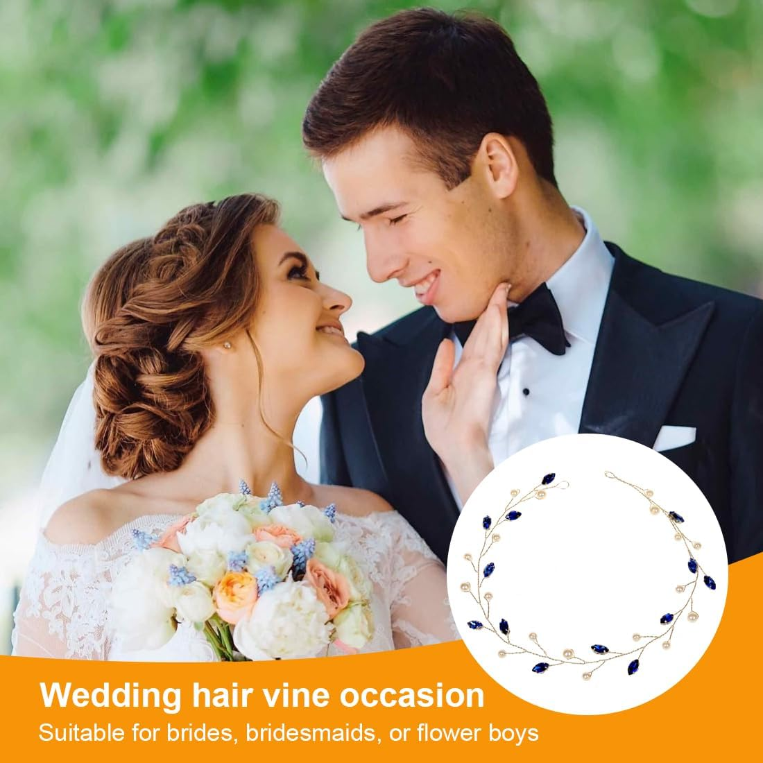 LQIOACU Headpiece Wedding Blue Headpiece Bridal Hair Vine Crystal Headband Sparly Leaf Hair Vine Part Prom Hair Accessories for Bridesmaid and Flower Girls image number 5