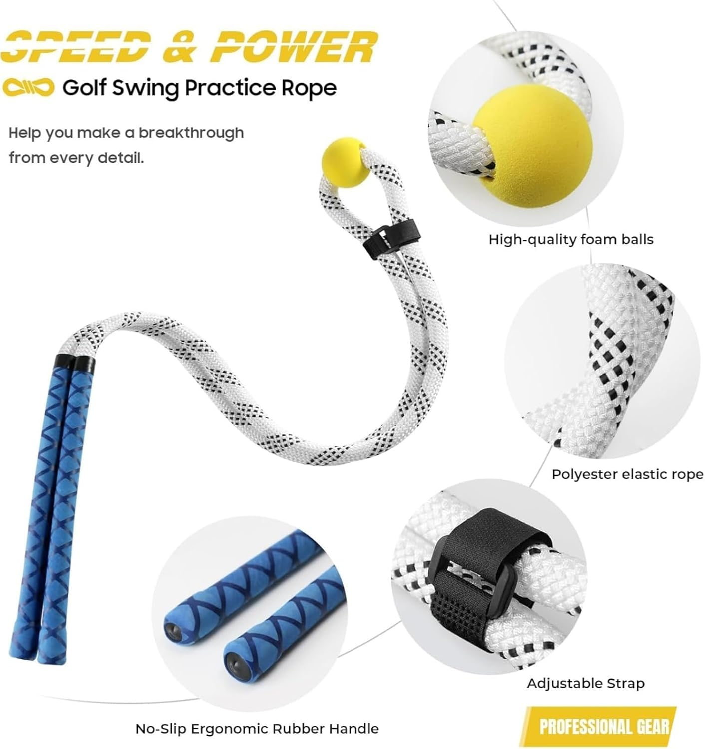 Zeyfon Golf Rope Swing Trainer, Golf Tyro Posture Corrector Professional Golf Training Aid, Master Tempo Golf Warm-Up Practice Equipment with Weighted Ball for Golfers of All Levels