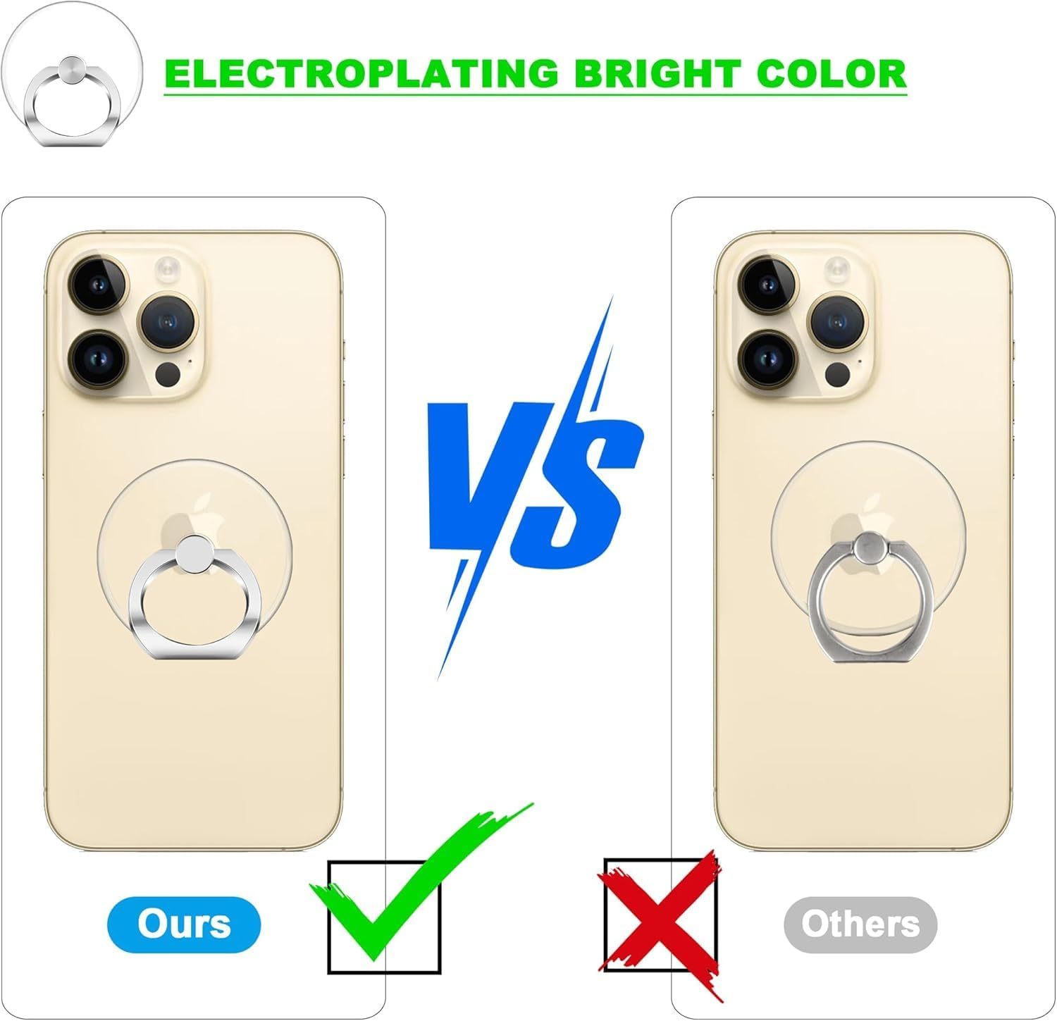 Phone Ring Holder, Oiltomn Transparent Universal Finger Stand Kickstand Cell Phone Ring Grip Holder Compatible with Iphone Samsung Smartphones 【2 Pack - Gold】 image number 2