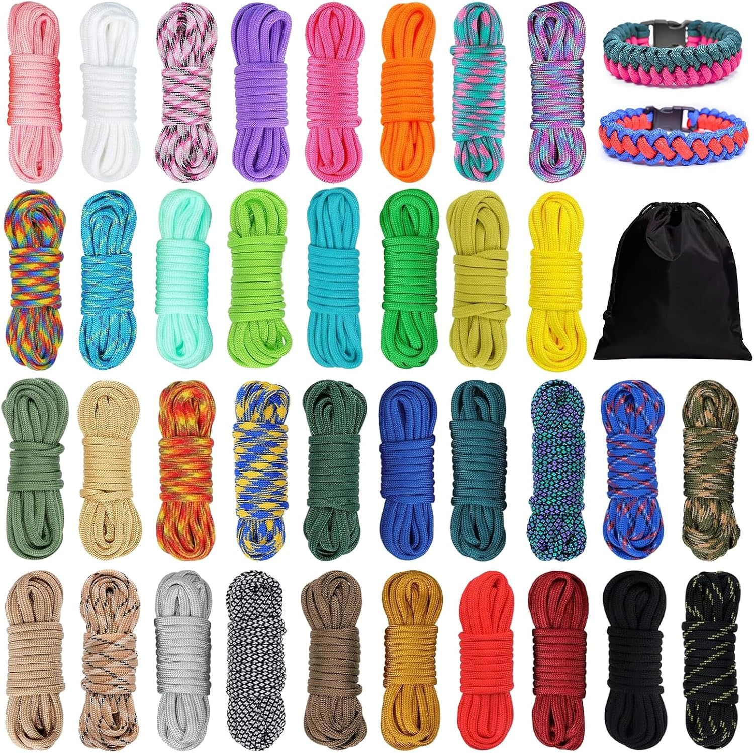 Satiskid Paracord Bracelet Set, 24 Pieces Paracord 550 Rope 4 Mm Cord 10 Feet Nylon Cords Survival Ropes for Outdoor Sports DIY Bracelets Key Chain Dog Collar