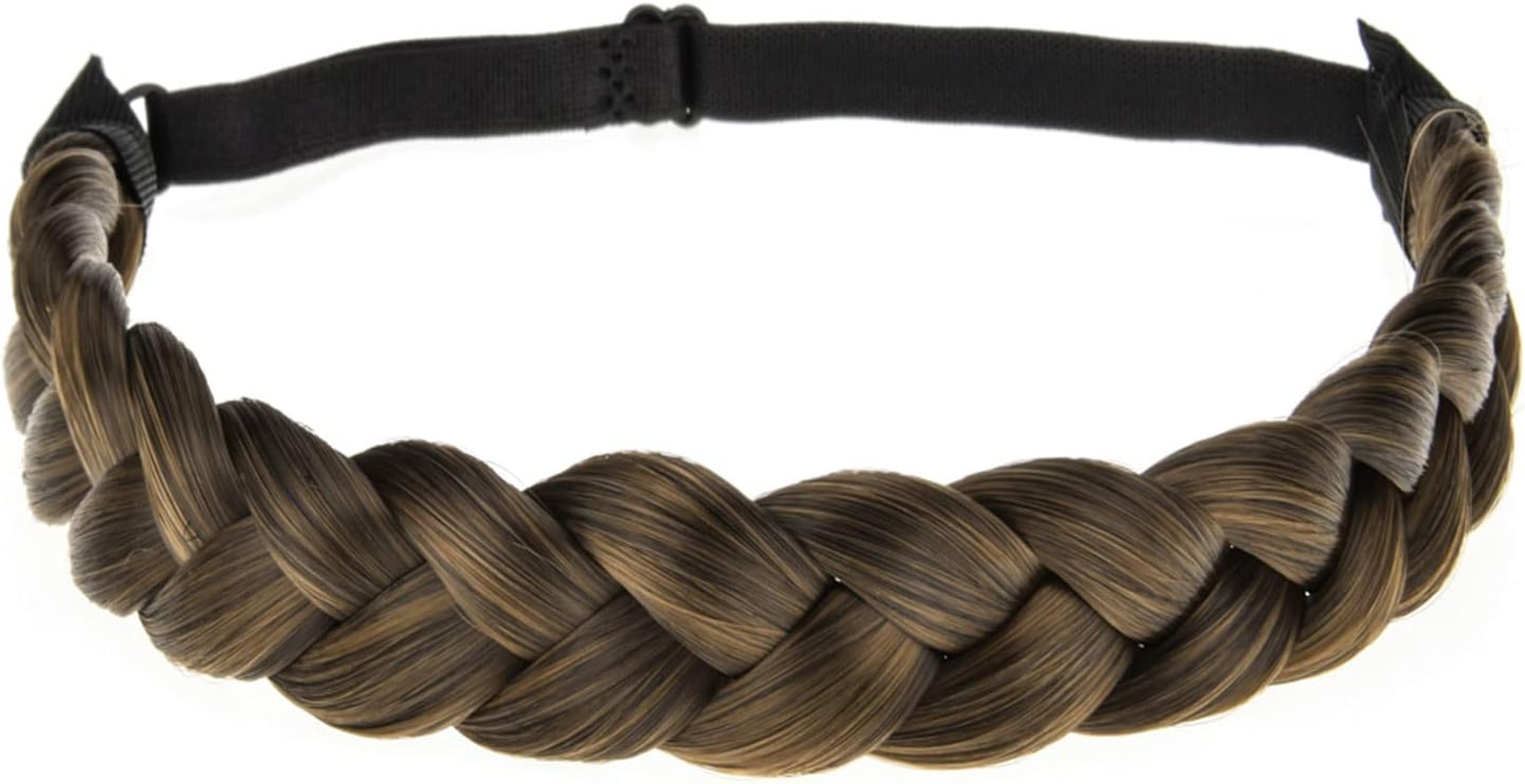 TOECWEGR Braided Headband 3 Strands Synthetic Hair Braided Headband Classic Chunky Elastic Hairpiece Women'S Beauty Accessories (Dark Brown-6A27)