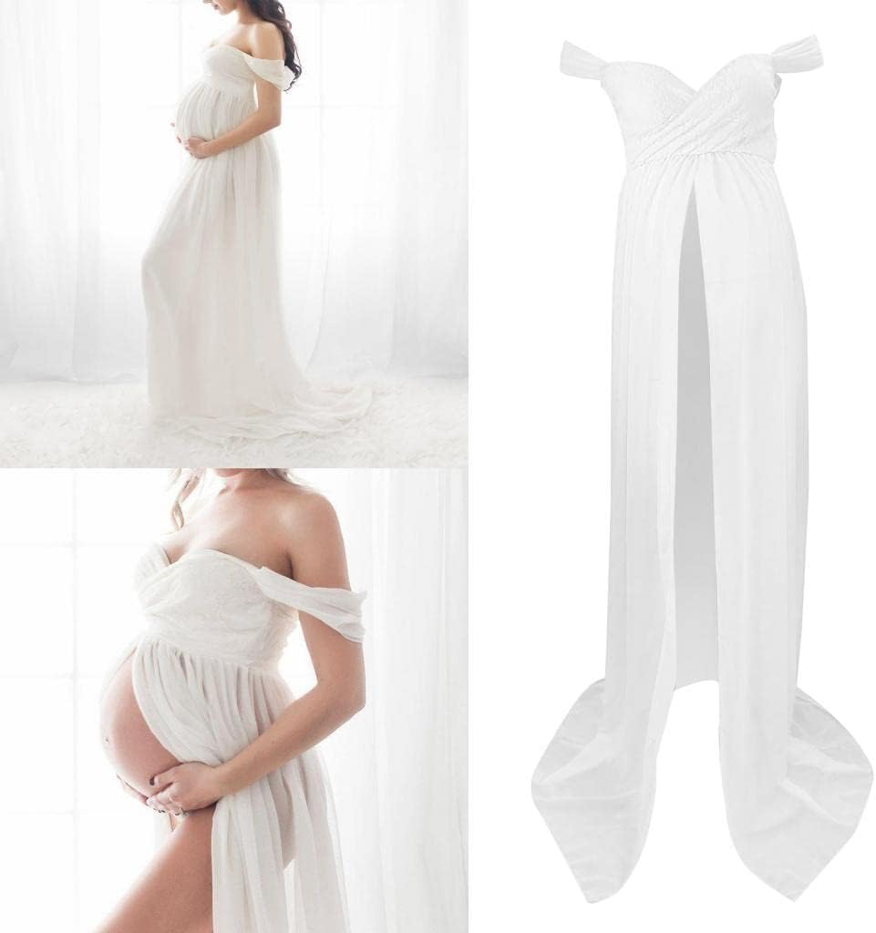 Women off Shoulder Long Maxi Dress for Maternity Photography Wedding, as Described - White M image number 2