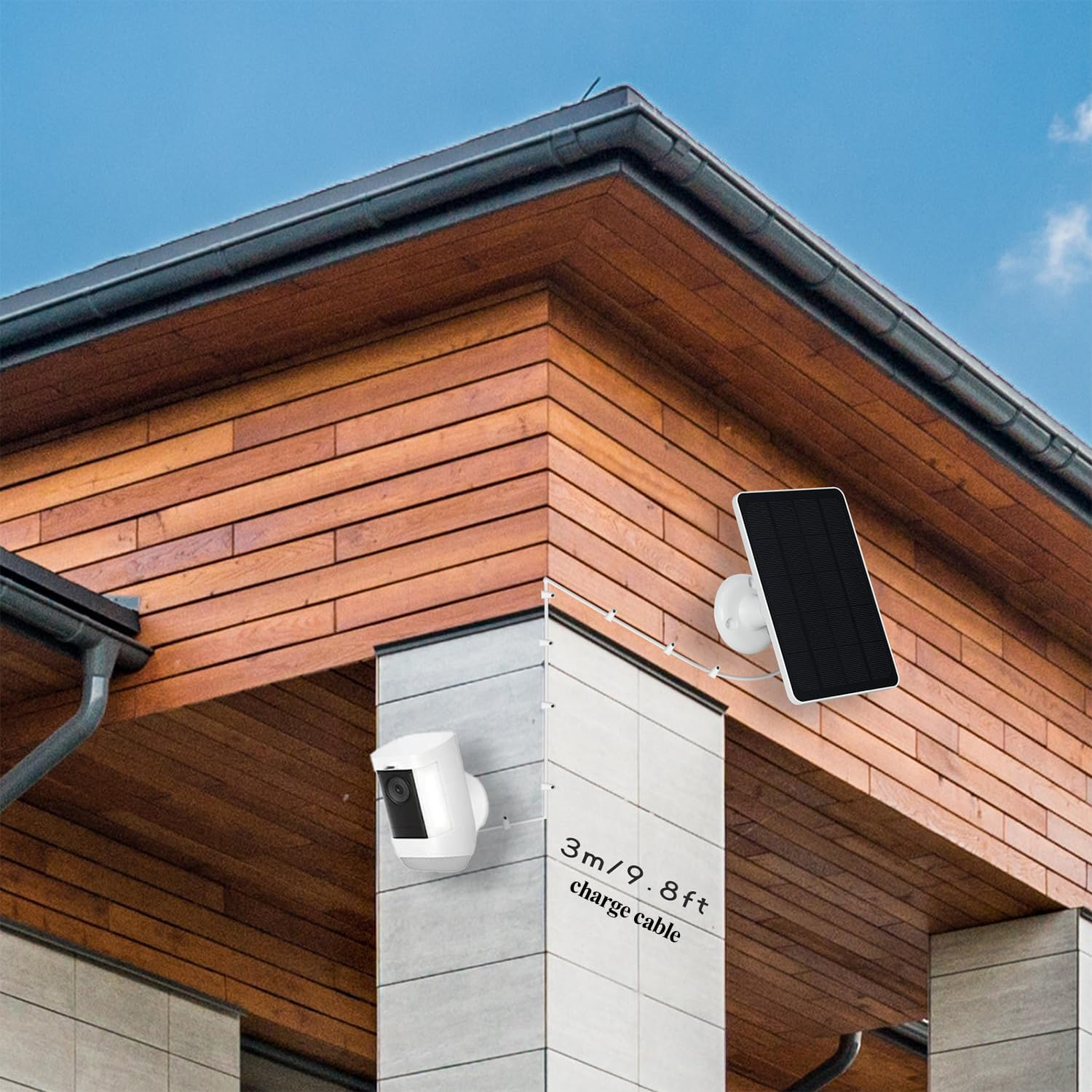 Upgrade 5W Solar Panel for Ring Camera, Compatible with Ring Spotlight Cam(Battery), Stick up Cam Battery, with 9.8Ft Cable, Barrel DC Port, Micro USB and Usb-C(Not for Spotlight Plus/Pro) 1 Pack - 1 Pack image number 2