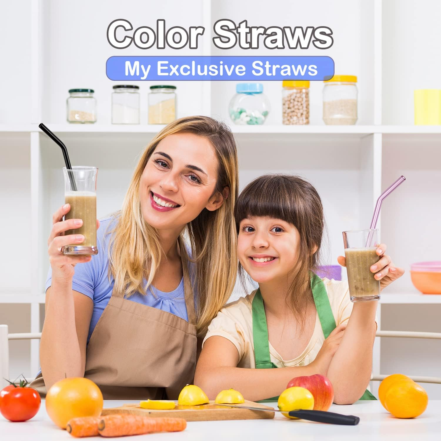 Reusable Straws Glass Straws Blue: Glass Straws Drinking Reusable Glass Straws Bent 8Mm 9 Inch Long 4 Pack Glass Drinking Straws image number 4