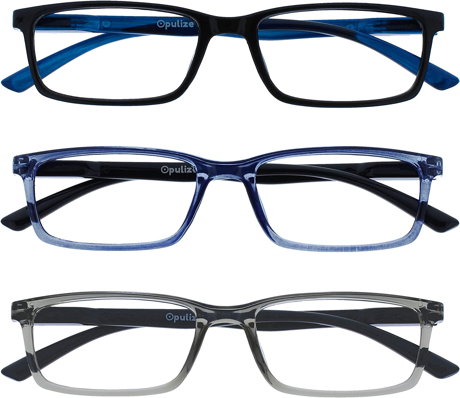 Opulize See 3 Pack Blue Light Blocking Reading Glasses Black Blue Grey Computer anti Glare Mens Womens BBB9-137 +2.00 image number 6