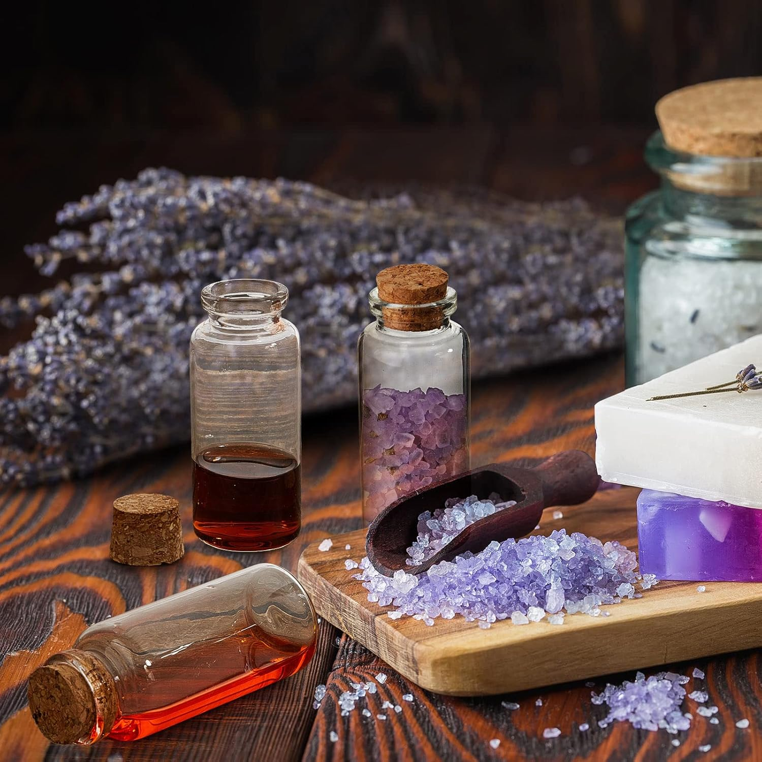 Gerrii 100 Pcs 30 Ml Mini Glass Bottles with Wood Cork Stoppers, Mini Glass Vials Small Clear Bottles Wishing Message Spell Potion Tiny Jars Sand Art for Decoration Wedding DIY Favor image number 1